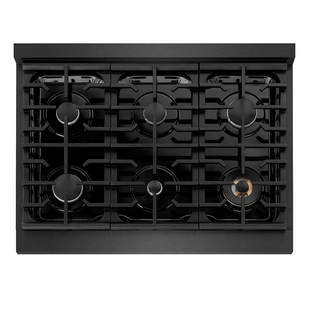 ZLINE 36 in. Paramount Gas Rangetop with 6 Burners and Porcelain Cooktop in Black Satin Stainless Steel (SRTBS-36) - Image 2