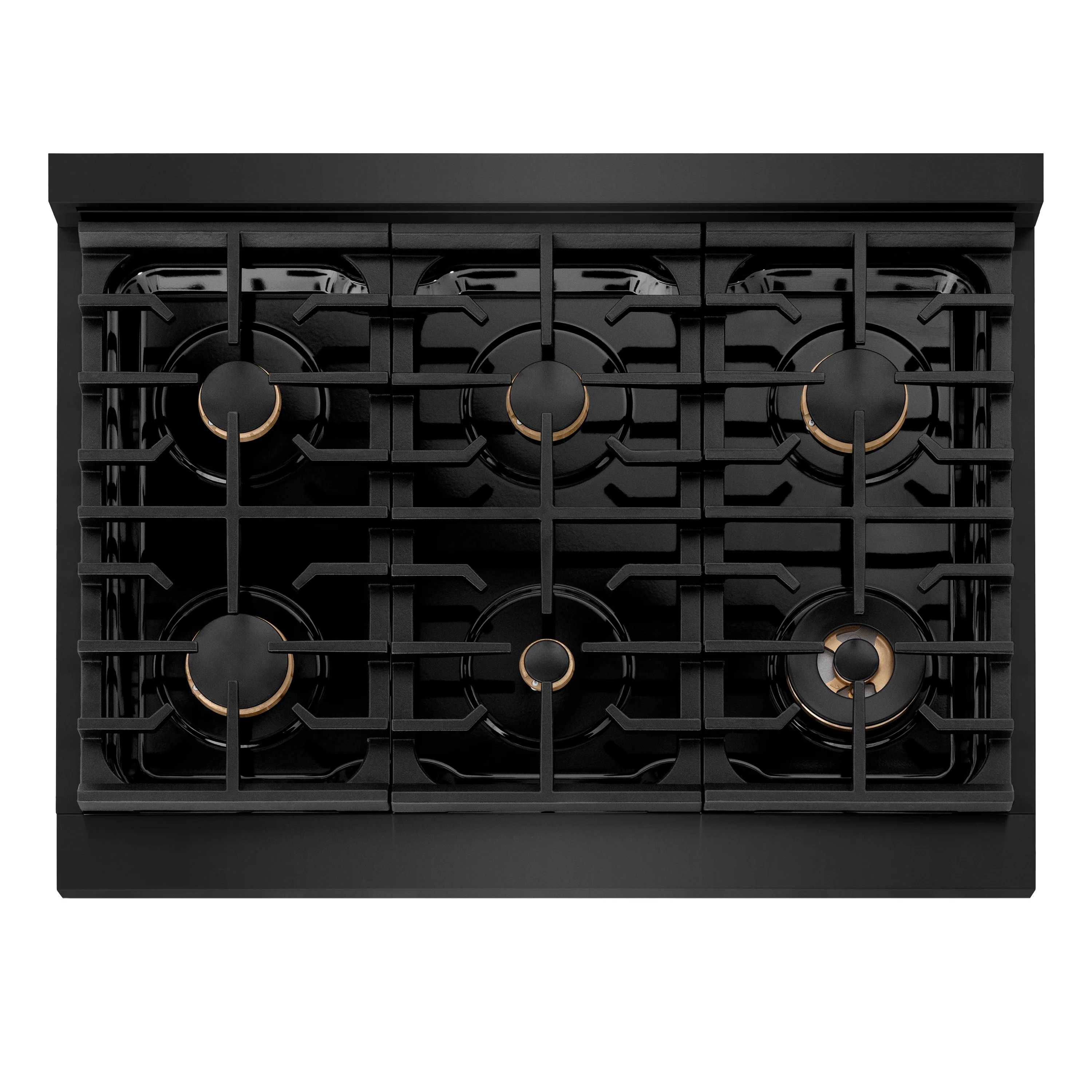 ZLINE 36 in. Paramount Gas Rangetop with 6 Brass Burners and Porcelain Cooktop in Black Stainless Steel (SRTB-BR-36) - Image 3