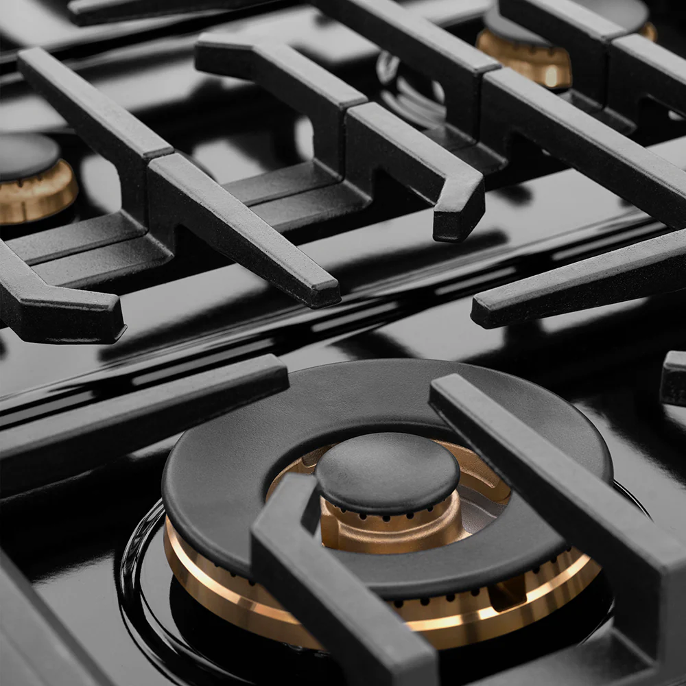 ZLINE 36 in. Paramount Gas Rangetop with 6 Brass Burners and Porcelain Cooktop in Black Satin Stainless Steel (SRTBS-BR-36) - Image 4