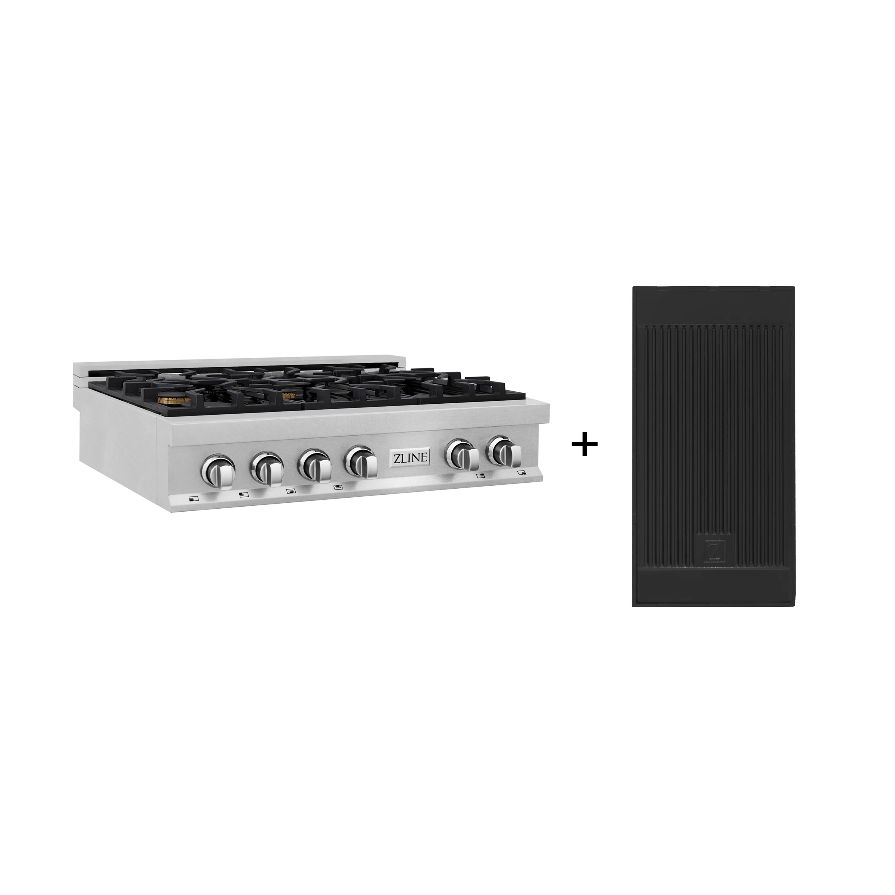 ZLINE 36 in. Legacy Gas Rangetop with 6 Brass Burners and Porcelain Cooktop in Satin Stainless Steel with Griddle (RTS-BR-GR-36)