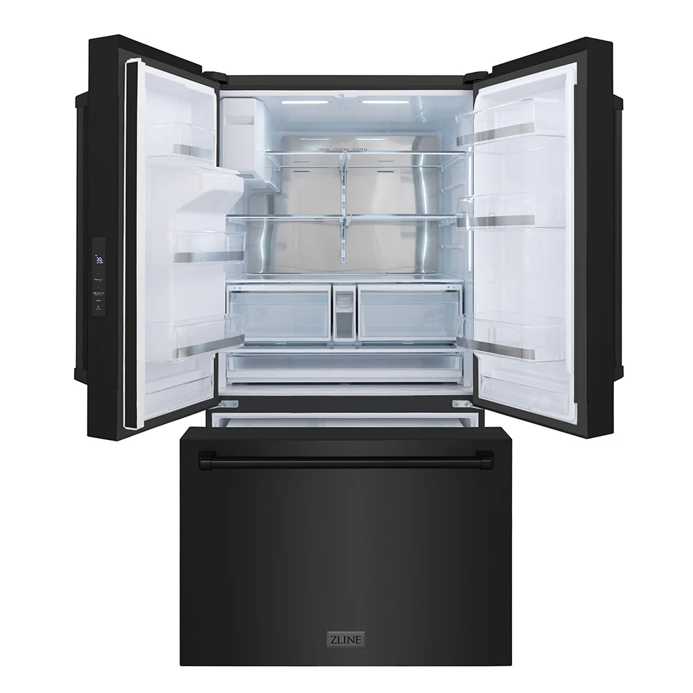 ZLINE 36 in. 28.9 cu. ft. Standard-Depth French Door External Water Dispenser Refrigerator with Dual Ice Maker in Fingerprint-Resistant Black Stainless Steel (RSM-W-36-BS) - Image 4