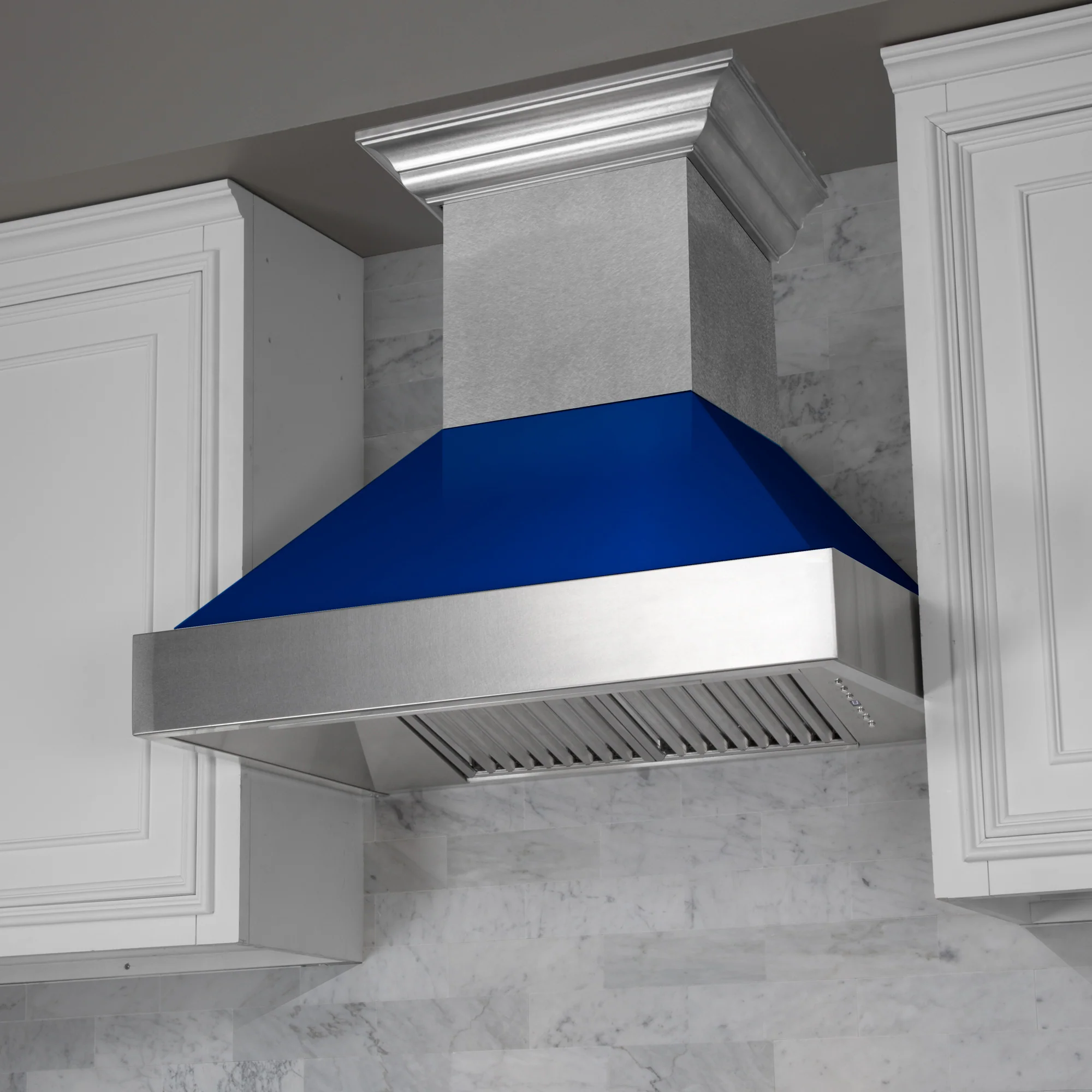 36" Ducted Fingerprint Resistant Stainless Steel Range Hood with Blue Gloss Shell (8654BG-36) - Image 5