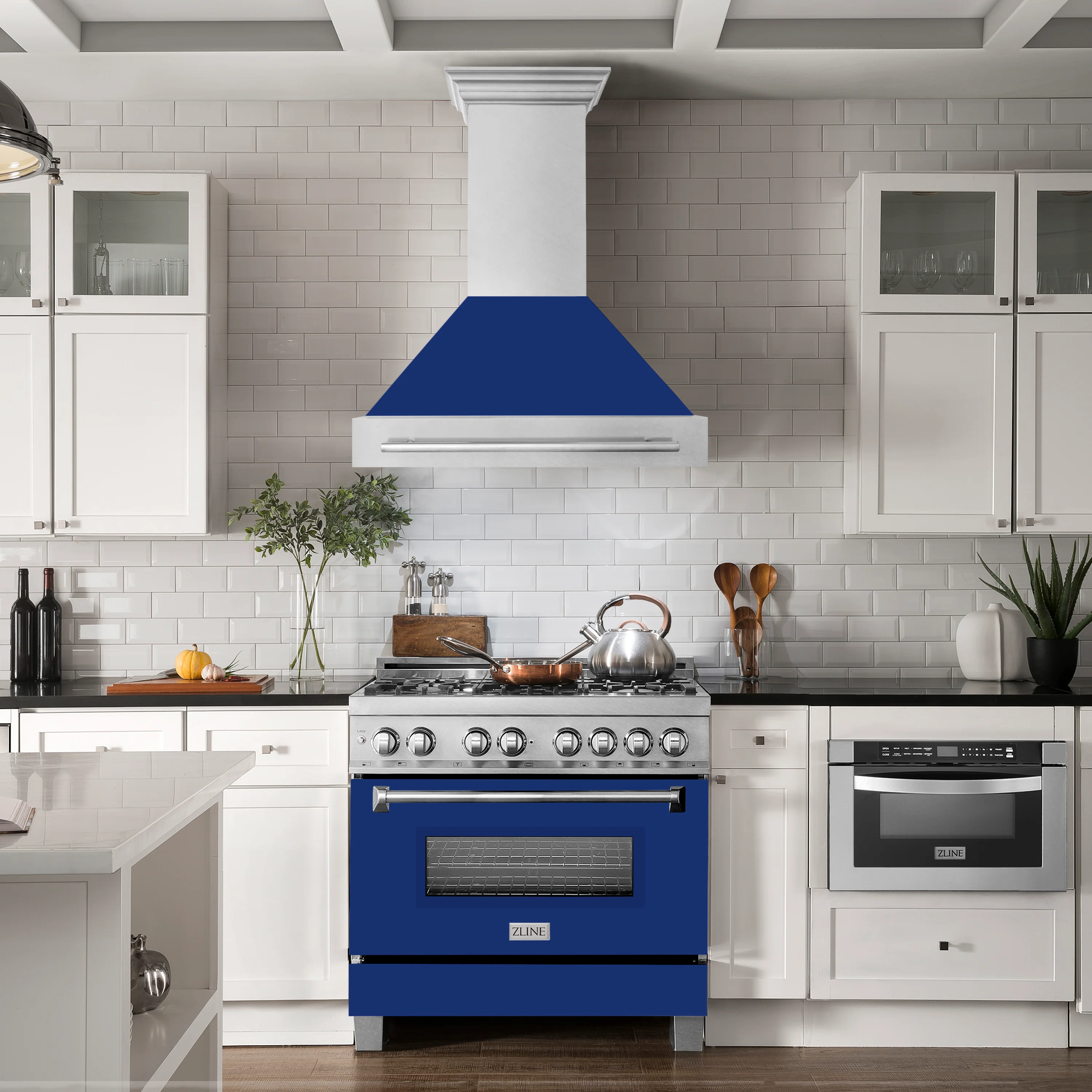 ZLINE 36" Fingerprint Resistant Stainless Steel Range Hood with Blue Gloss Shell (8654SNX-BG36) - Image 2