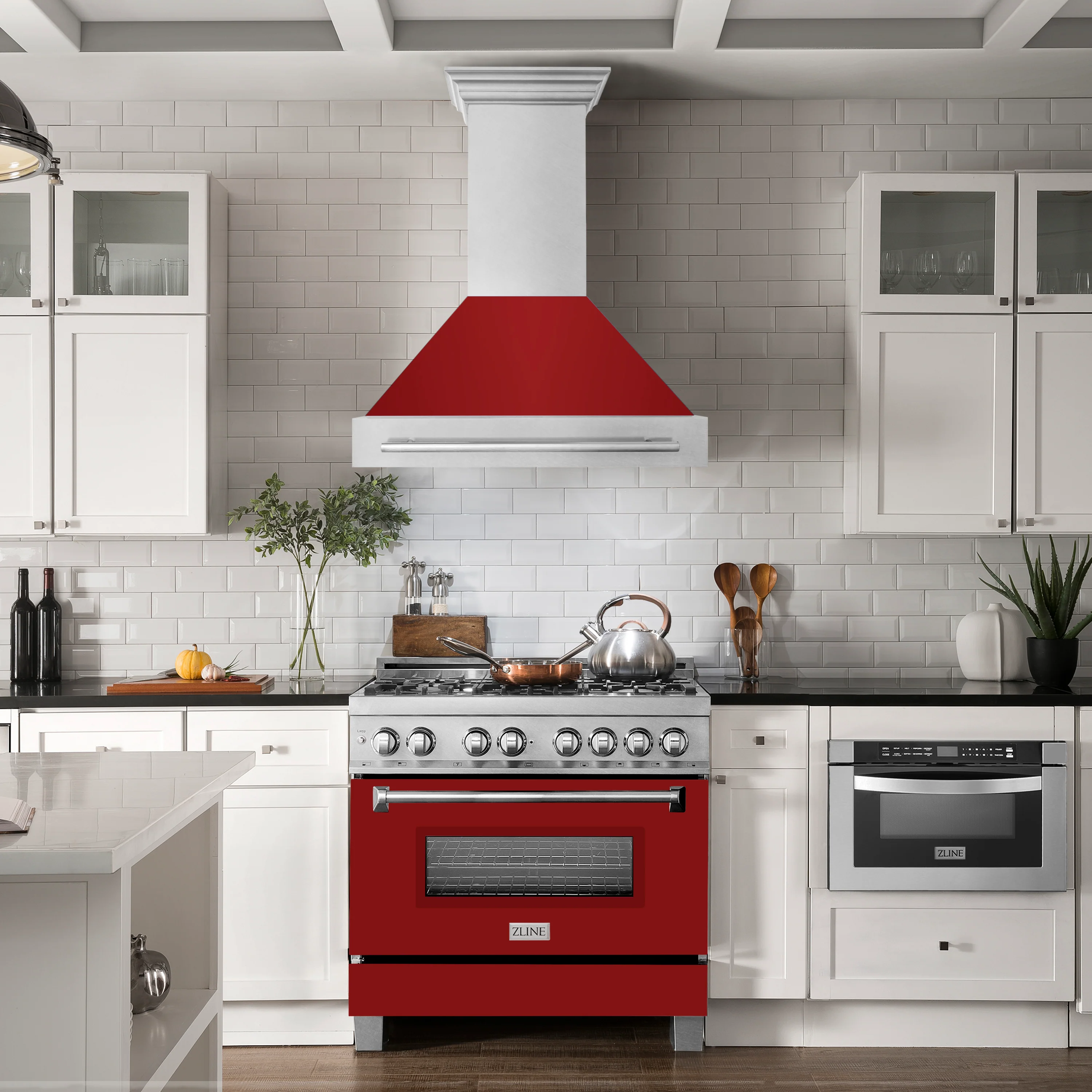 ZLINE 36" Fingerprint Resistant Stainless Steel Range Hood with Red Gloss Shell (8654SNX-RG36) - Image 2