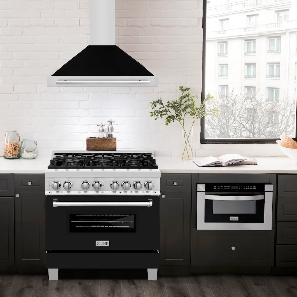 ZLINE 36 in. Convertible Stainless Steel Range Hood with Black Matte Shell and Stainless Steel Handle (KB4STX-BLM-36) - Image 2