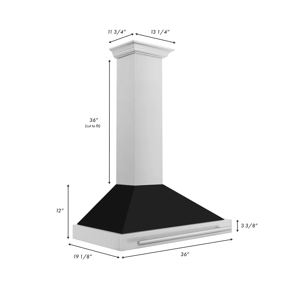 ZLINE 36 in. Convertible Stainless Steel Range Hood with Black Matte Shell and Stainless Steel Handle (KB4STX-BLM-36) - Image 6