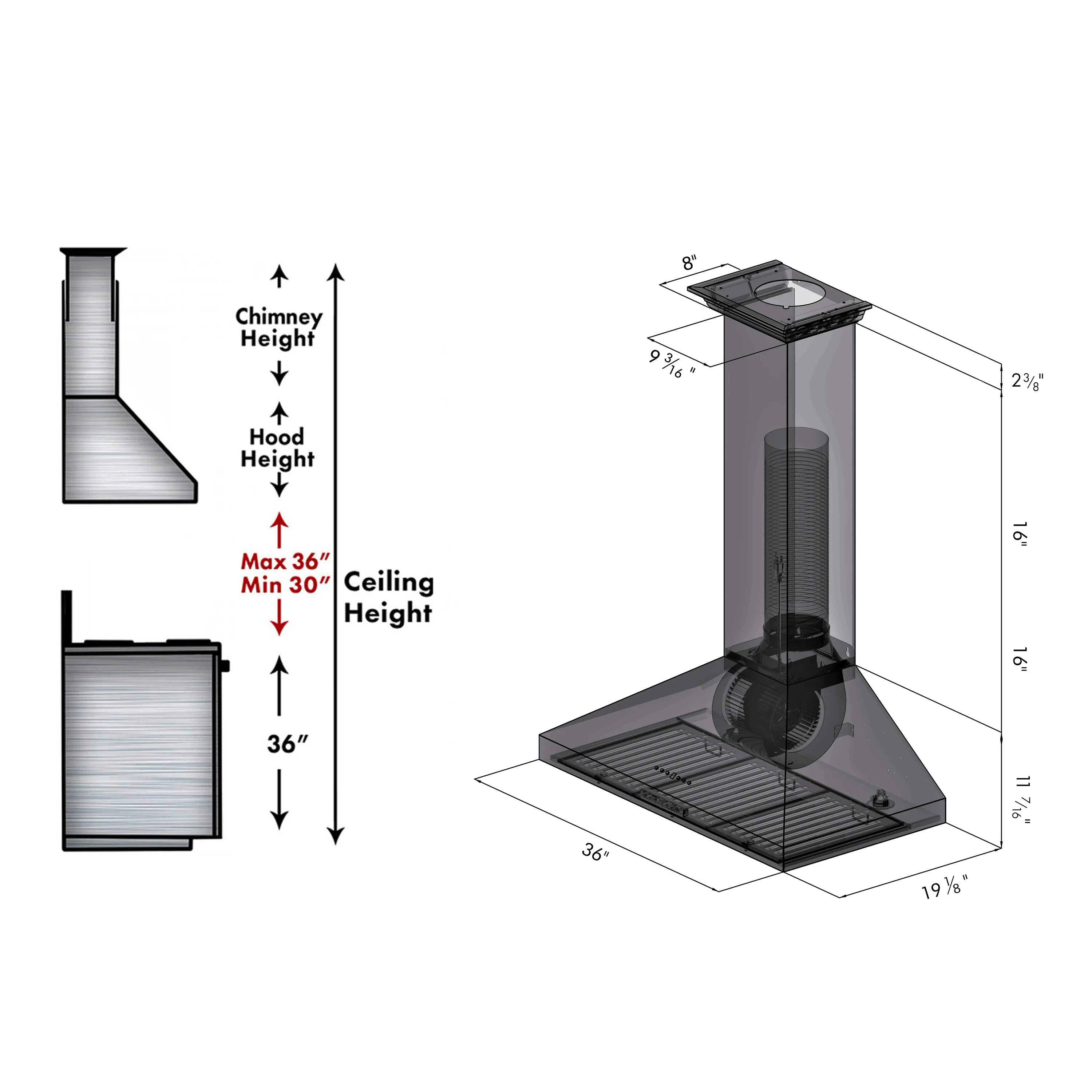 ZLINE 36" Convertible Vent Convertible Vent Wall Mount Range Hood in Stainless Steel with Crown Molding (KL3CRN-36) - Image 12