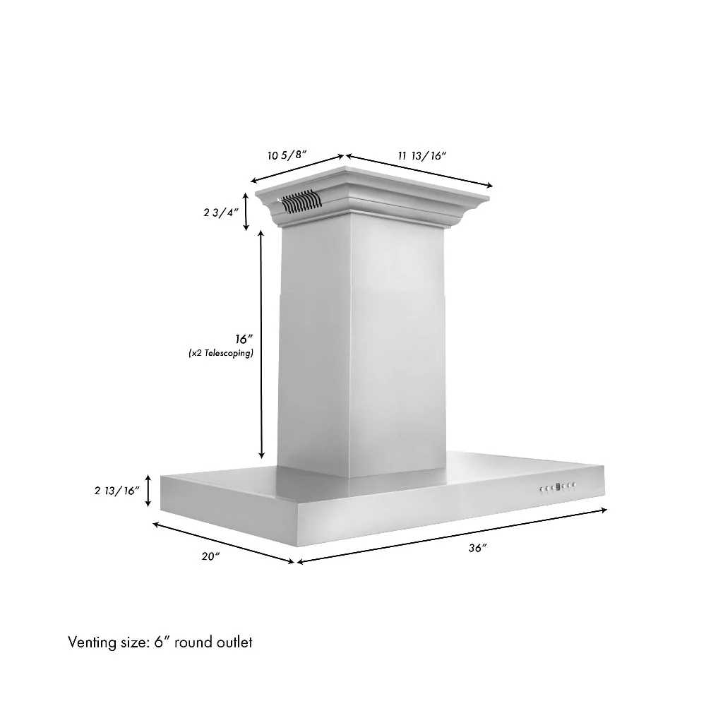 36" ZLINE CrownSound™Ducted Vent Wall Mount Range Hood in Stainless Steel with Built-in Bluetooth Speakers (KECRN-BT-36) - Image 11