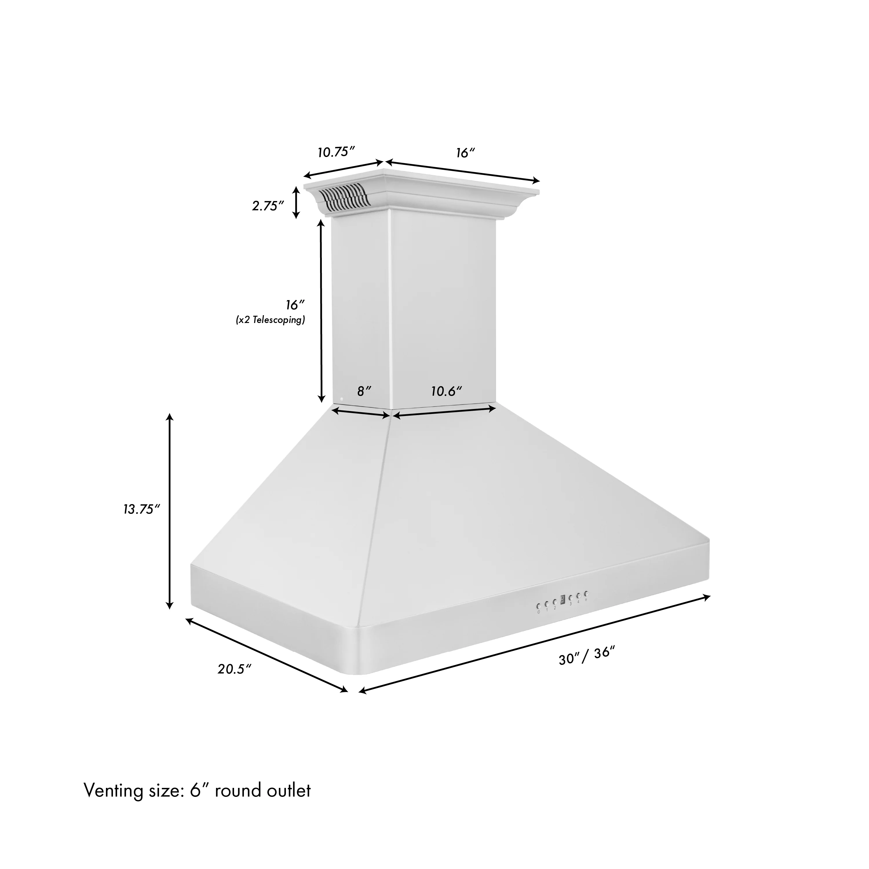 36" ZLINE CrownSound™Ducted Vent Wall Mount Range Hood in Stainless Steel with Built-in Bluetooth Speakers (KF2CRN-BT-36) - Image 14