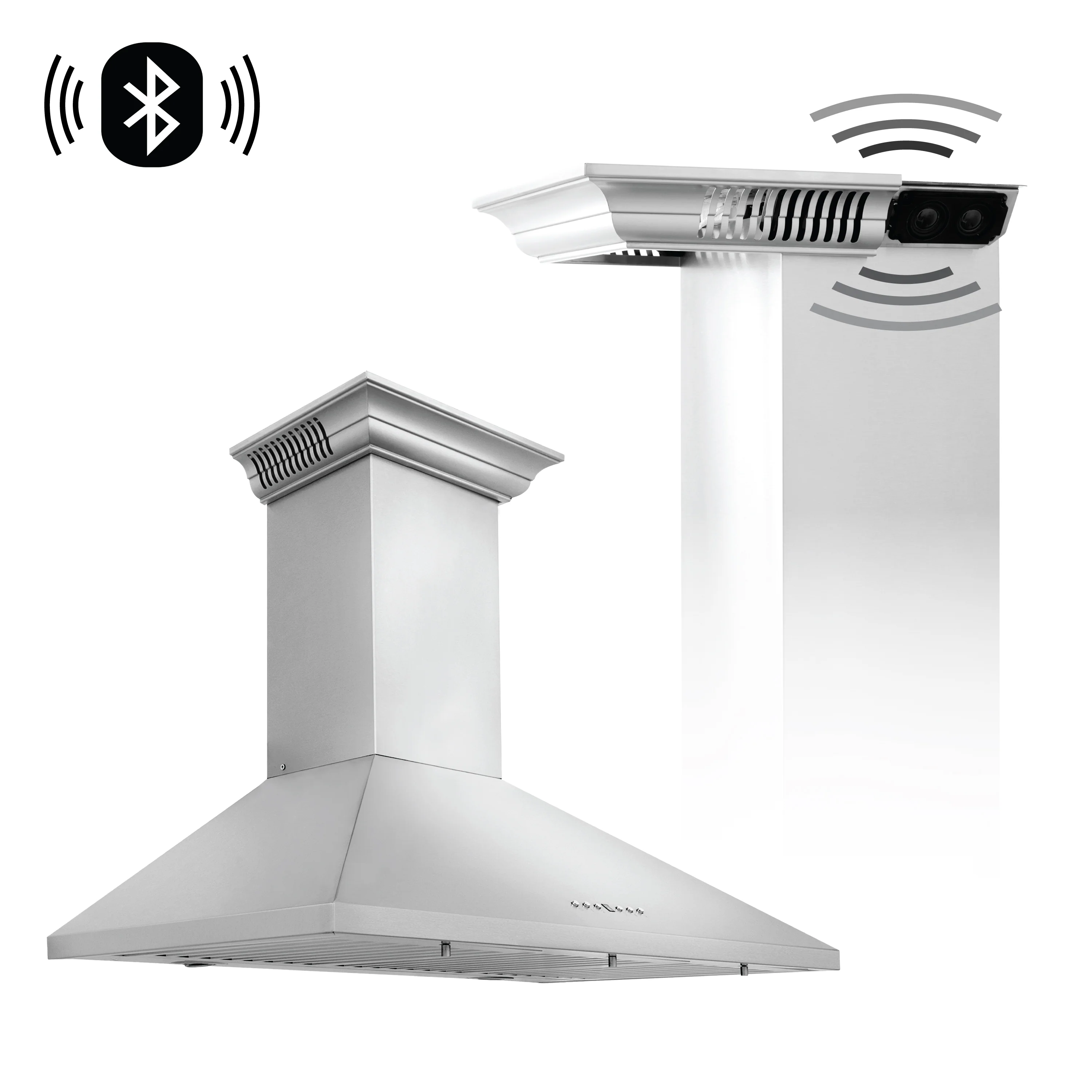 36" ZLINE CrownSound™Ducted Vent Wall Mount Range Hood in Stainless Steel with Built-in Bluetooth Speakers (KL2CRN-BT-36) - Image 3
