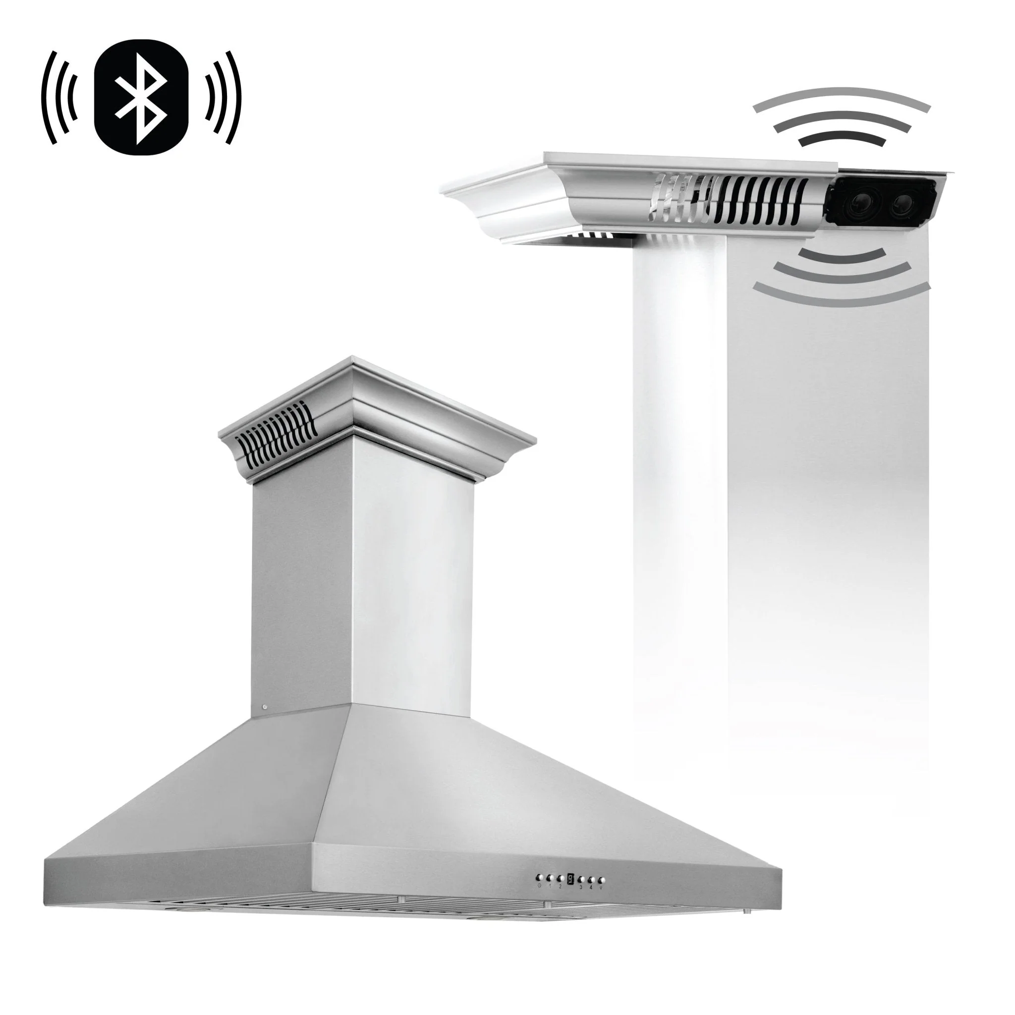 36" ZLINE CrownSound™Ducted Vent Wall Mount Range Hood in Stainless Steel with Built-in Bluetooth Speakers (KL3CRN-BT-36) - Image 4