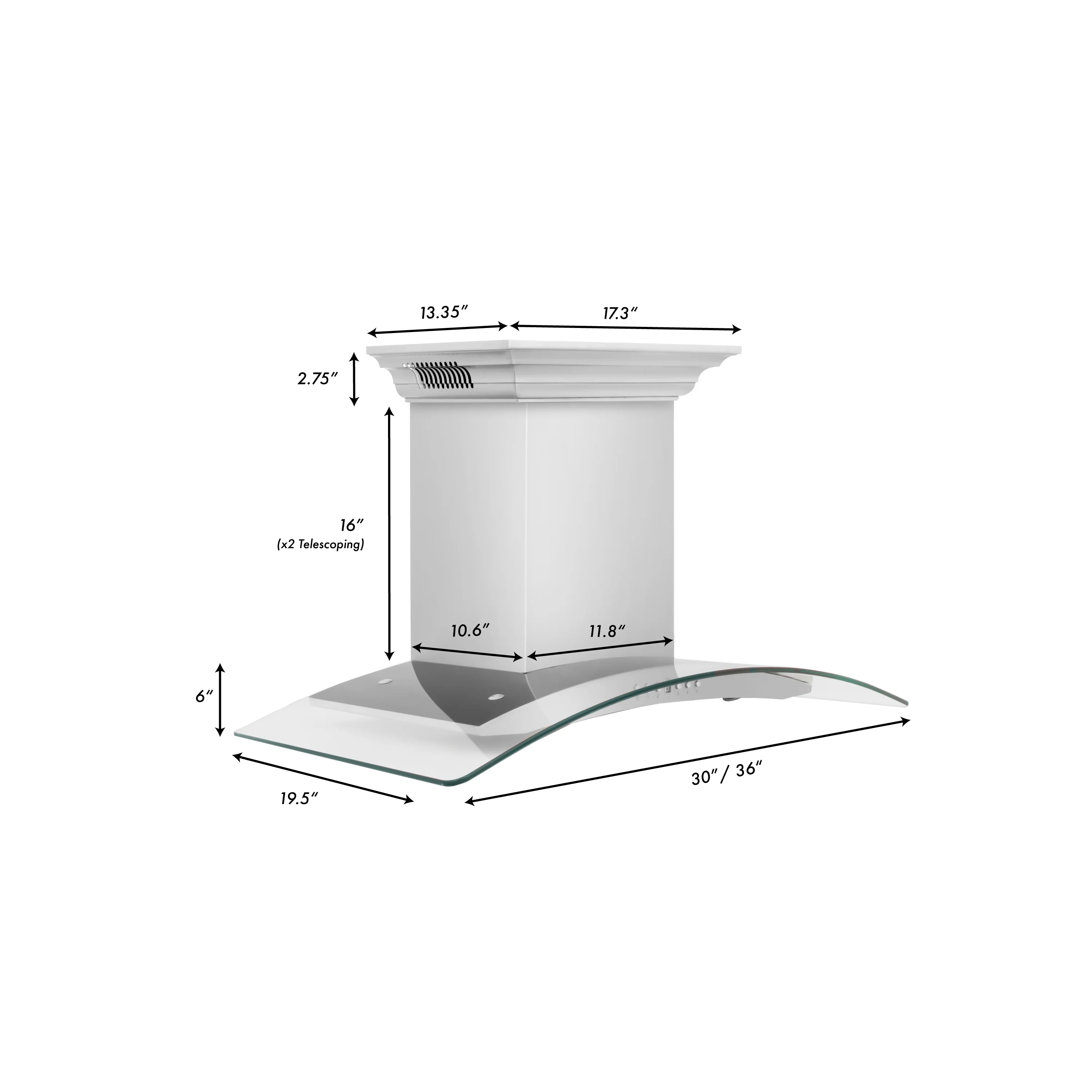 36" ZLINE CrownSound™Ducted Vent Wall Mount Range Hood in Stainless Steel with Built-in Bluetooth Speakers (KN4CRN-BT-36) - Image 16