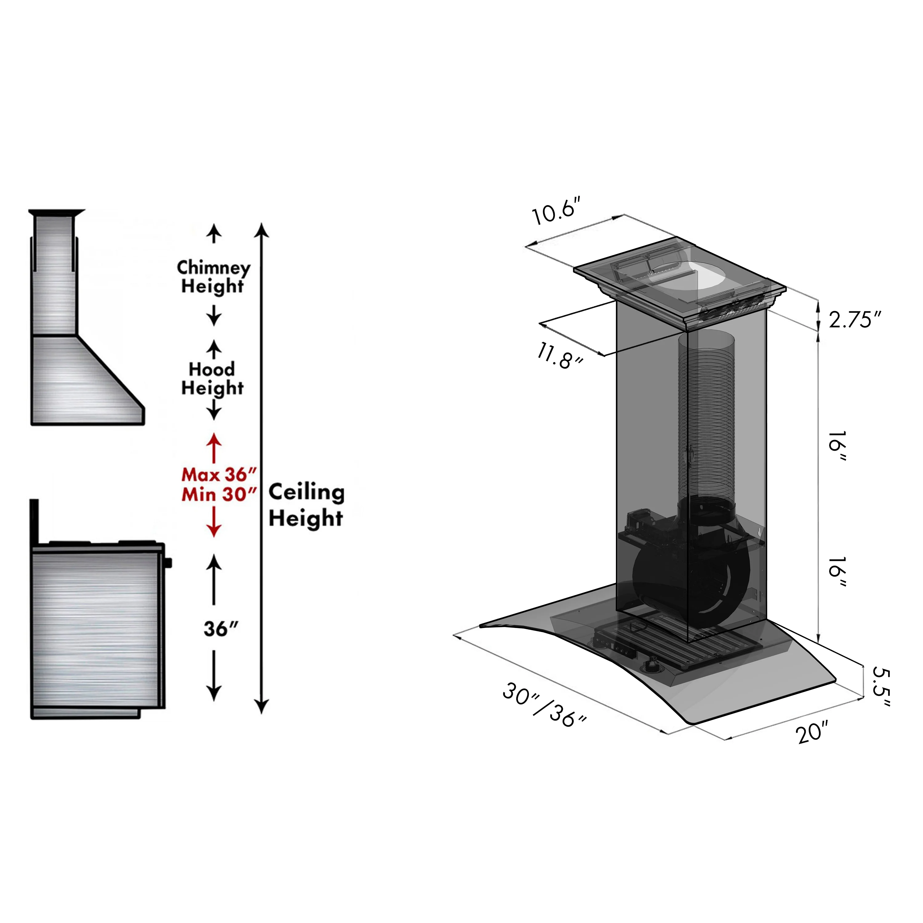 36" ZLINE CrownSound™Ducted Vent Wall Mount Range Hood in Stainless Steel with Built-in Bluetooth Speakers (KZCRN-BT-36) - Image 14