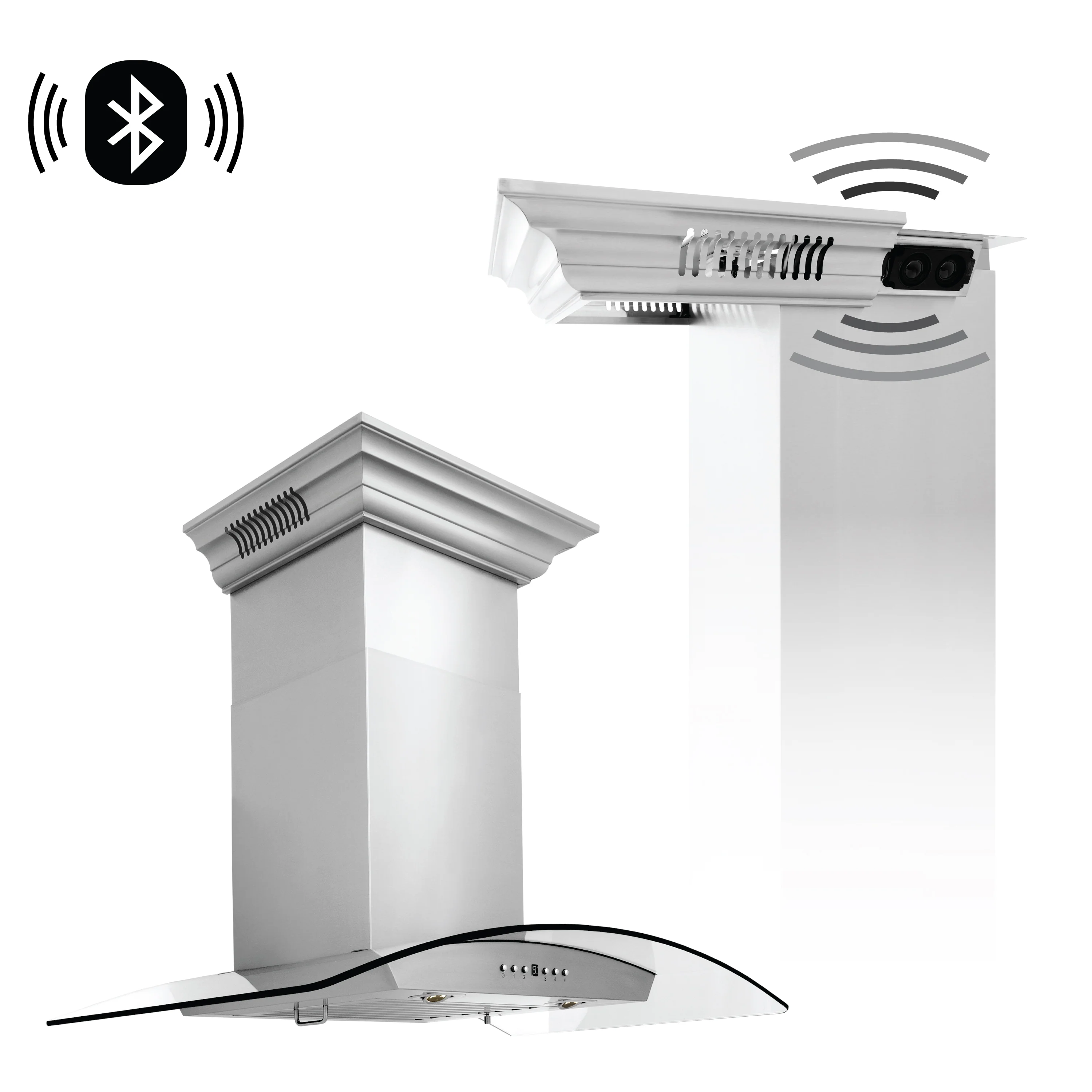 36" ZLINE CrownSound™Ducted Vent Wall Mount Range Hood in Stainless Steel with Built-in Bluetooth Speakers (KZCRN-BT-36) - Image 7