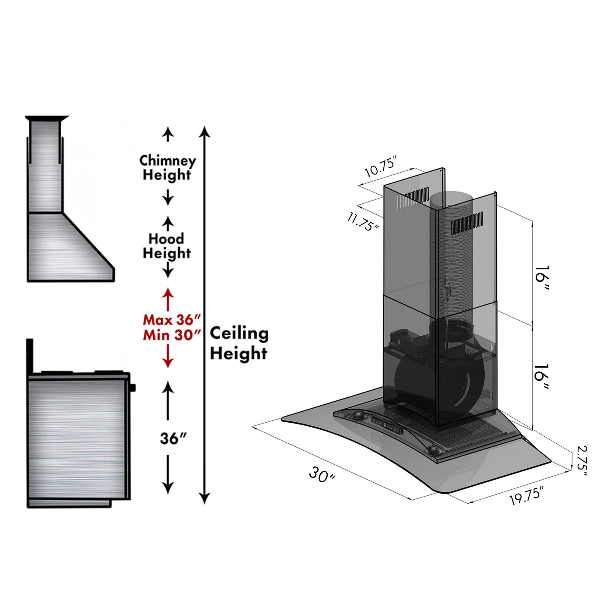 ZLINE 36" Convertible Vent Wall Mount Range Hood in Stainless Steel & Glass with Crown Molding (KZCRN-36) - Image 10