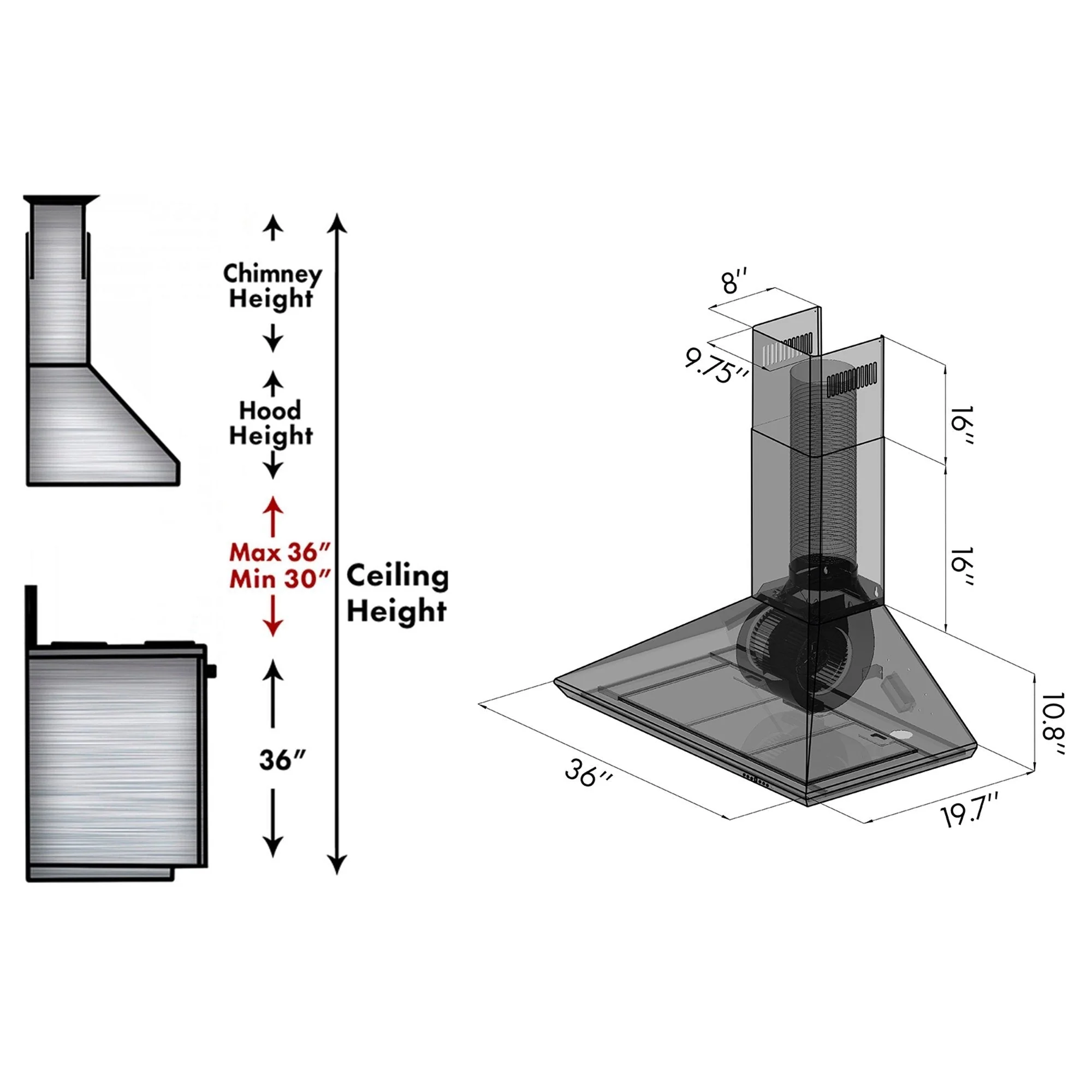 ZLINE 36 in. Convertible Vent Wall Mount Range Hood in Stainless Steel (KF-36) - Image 8
