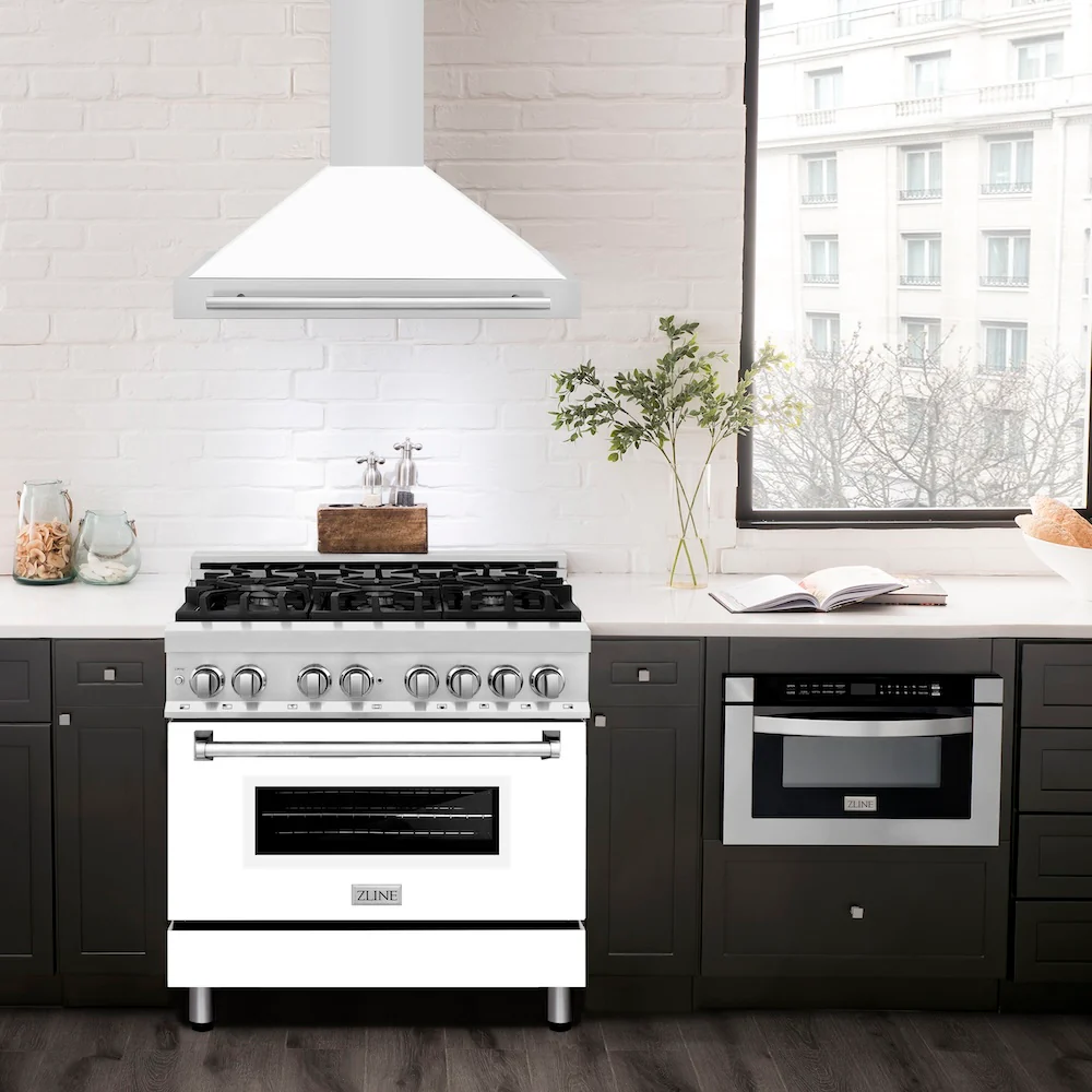 ZLINE 36 in. Convertible Stainless Steel Range Hood with White Matte Shell and Stainless Steel Handle (KB4STX-WM-36) - Image 2