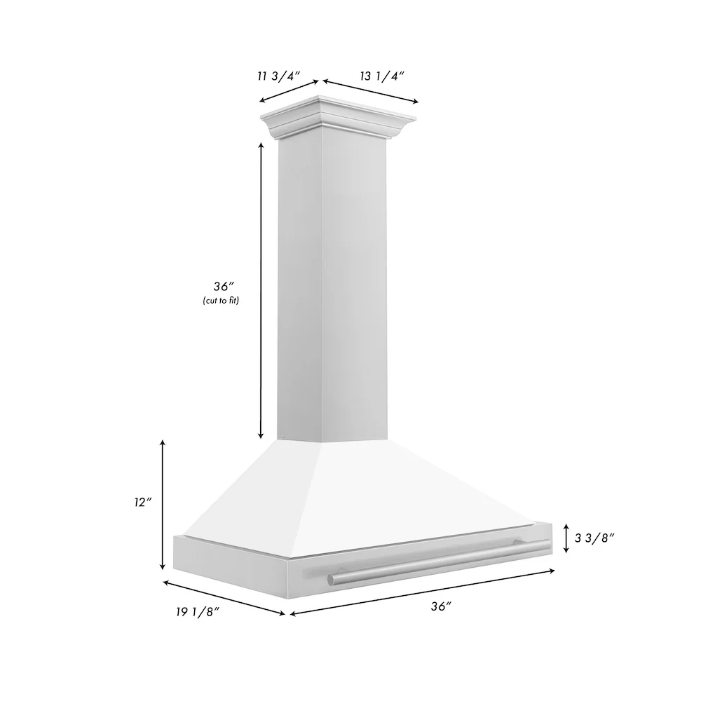 ZLINE 36 in. Convertible Stainless Steel Range Hood with White Matte Shell and Stainless Steel Handle (KB4STX-WM-36) - Image 6