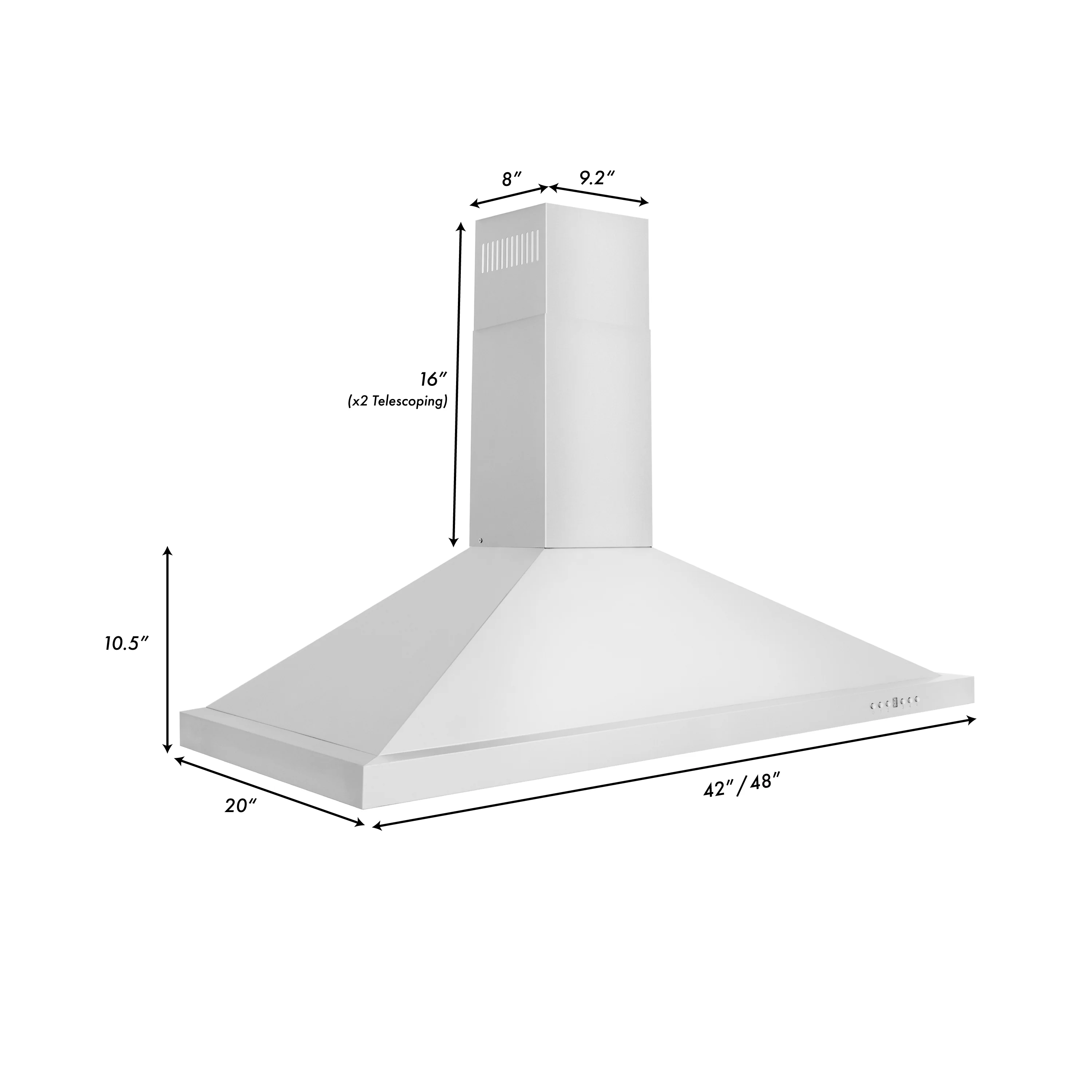 ZLINE 42" Convertible Wall Mount Range Hood in Stainless Steel with Set of 2 Charcoal Filters, LED lighting and Dishwasher-Safe Baffle Filters (KB-CF-42) - Image 10