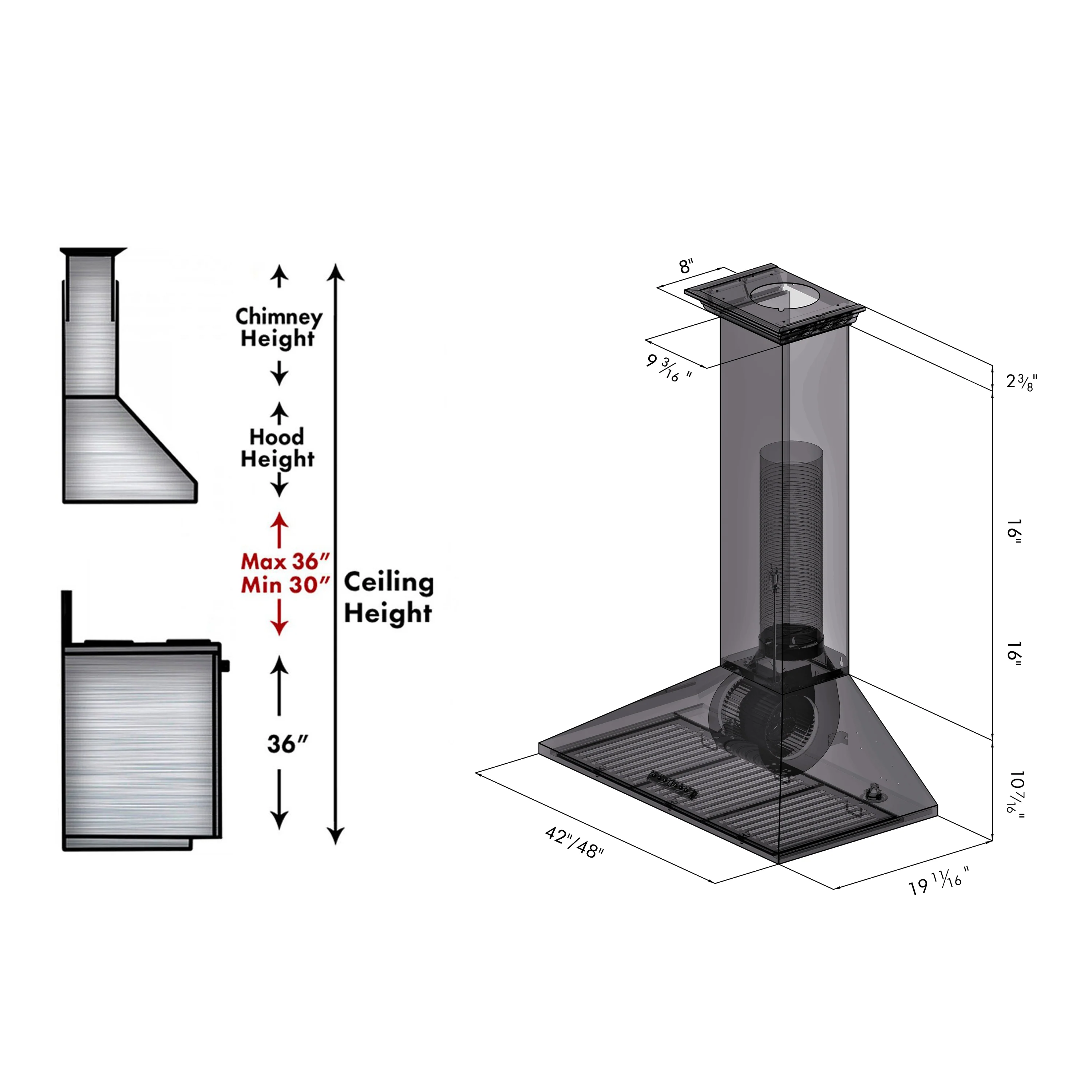 ZLINE 42" Convertible Vent Convertible Vent Wall Mount Range Hood in Stainless Steel with Crown Molding (KL2CRN-42) - Image 2