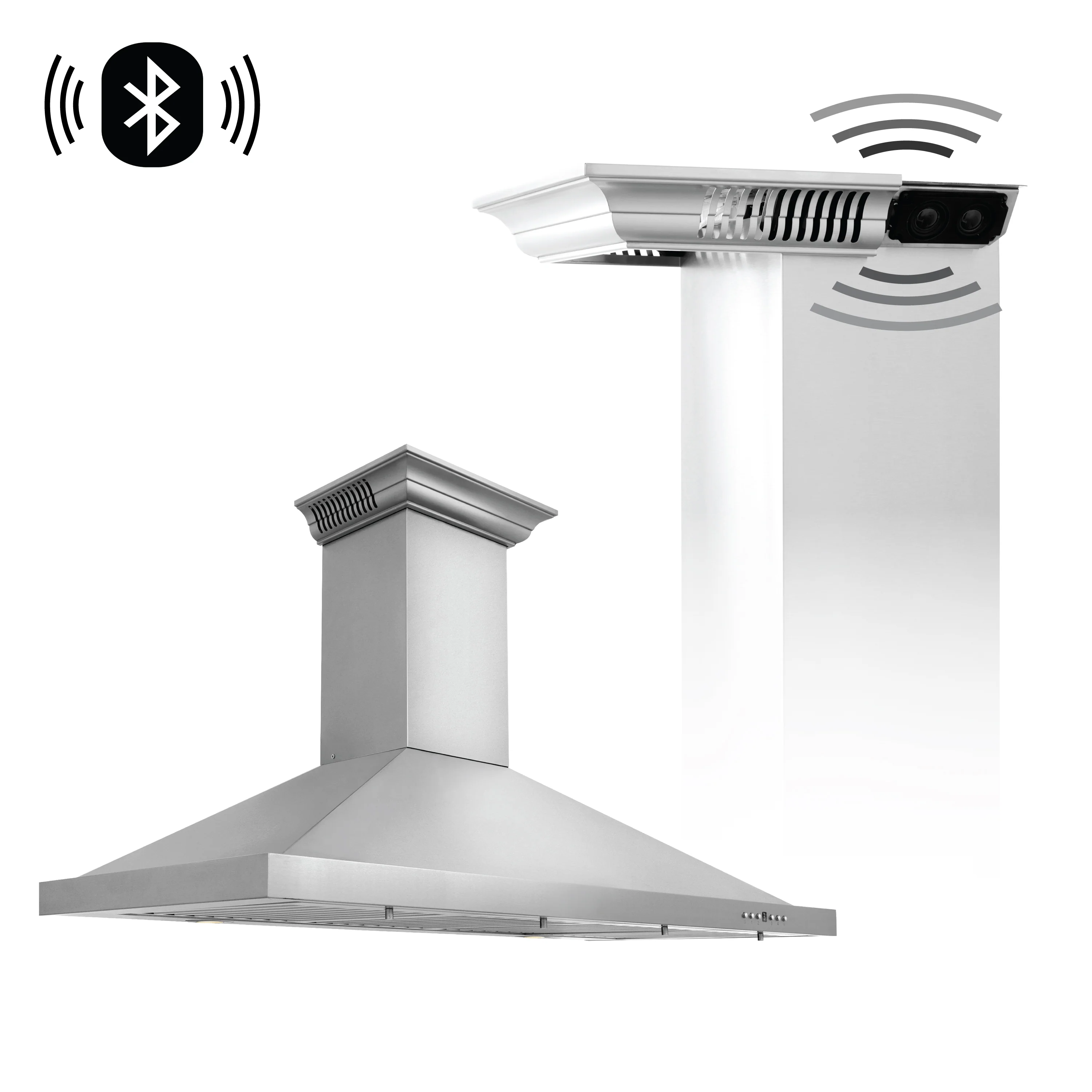 42" ZLINE CrownSound™Ducted Vent Wall Mount Range Hood in Stainless Steel with Built-in Bluetooth Speakers (KBCRN-BT-42) - Image 3