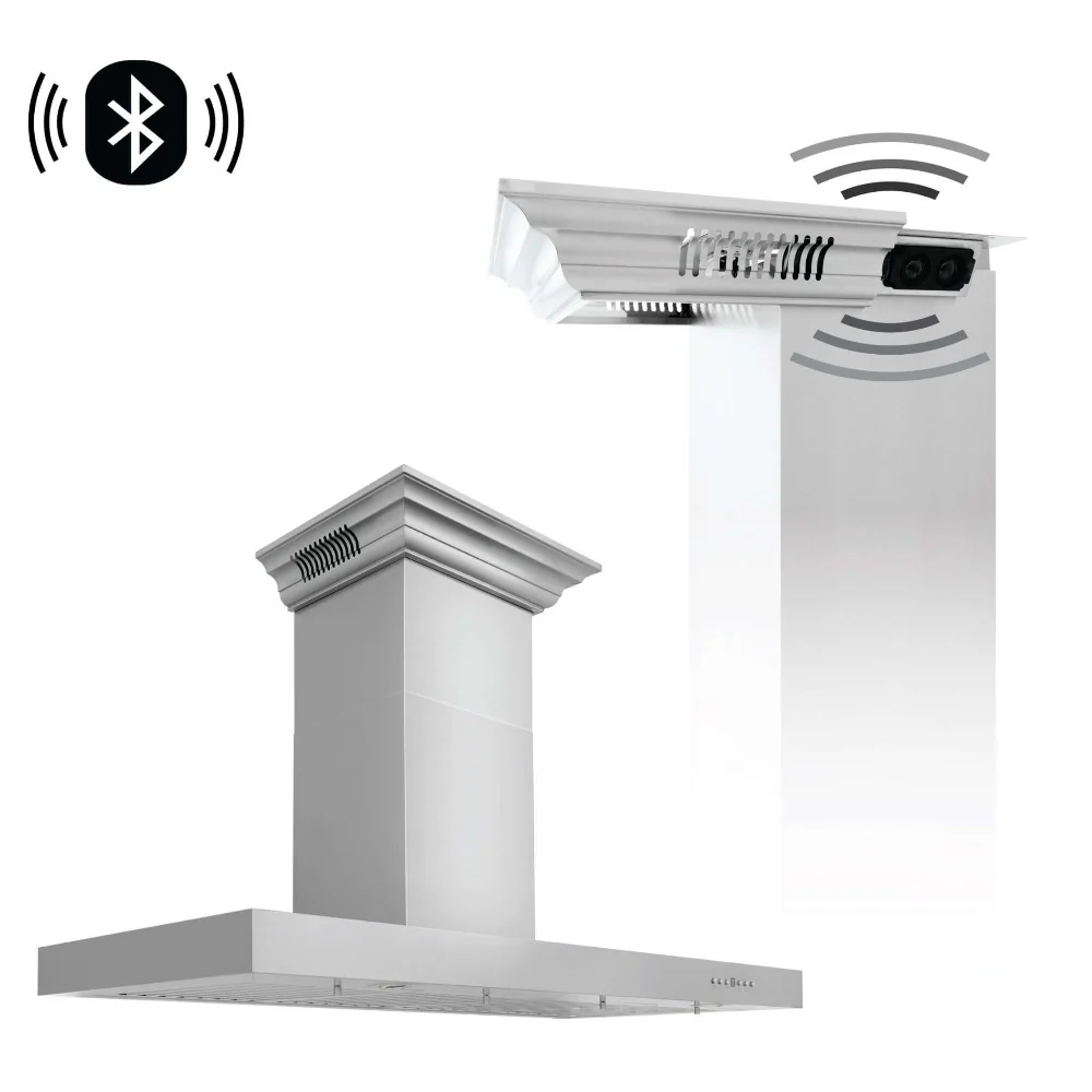 42" ZLINE CrownSound™Ducted Vent Wall Mount Range Hood in Stainless Steel with Built-in Bluetooth Speakers (KECRN-BT-42)