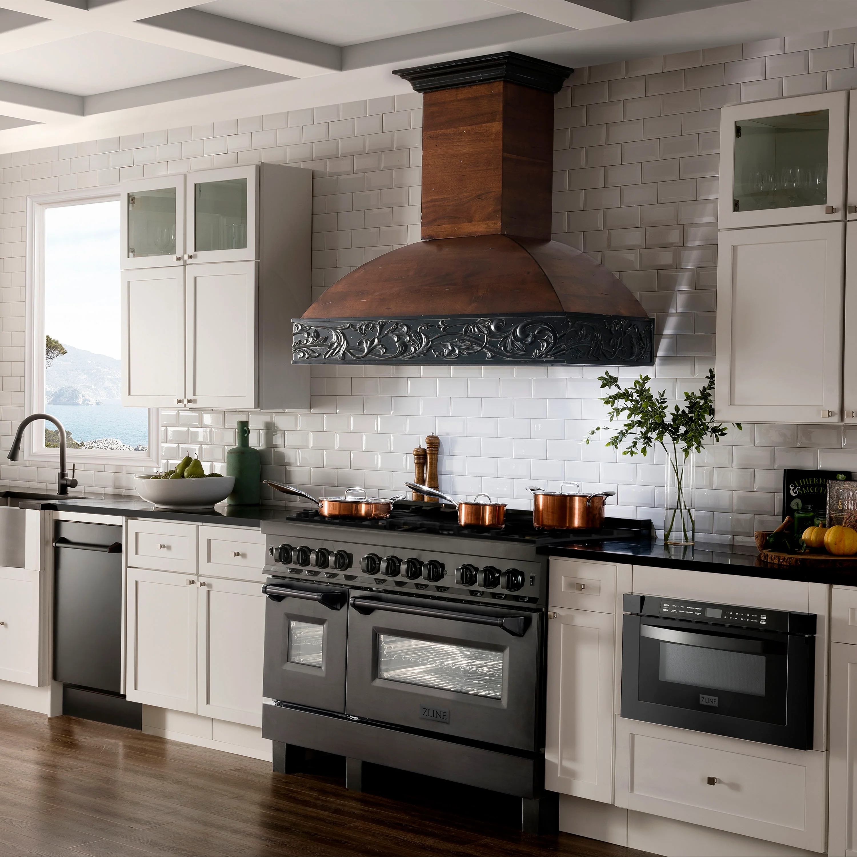 ZLINE 48 in. 6.0 cu. ft. Legacy Dual Fuel Range with 7 Burner Gas Cooktop and 2 Electric Ovens in Black Stainless Steel (RAB-48) - Image 2