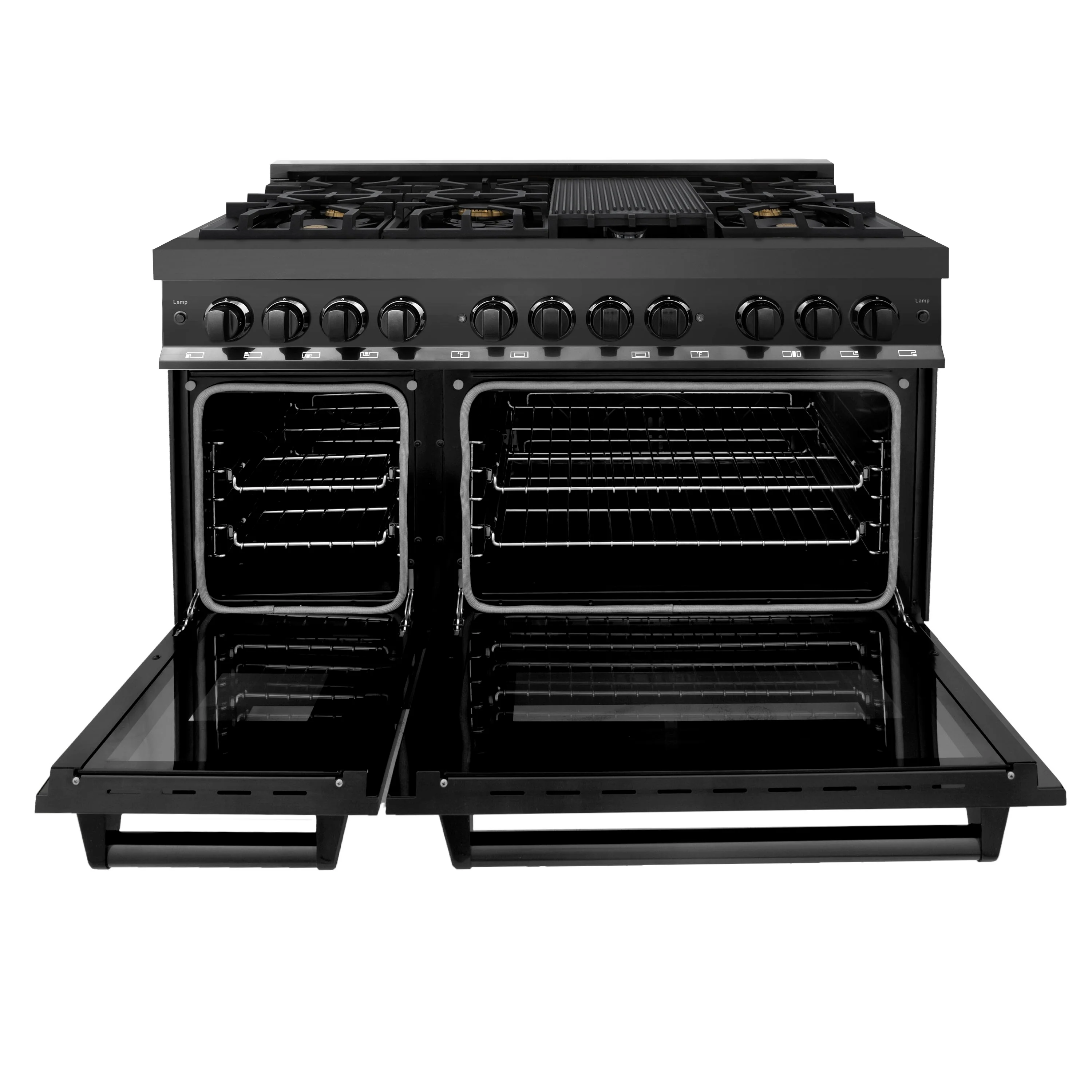ZLINE 48 in. 6.0 cu. ft. Legacy Dual Fuel Range with 7 Burner Gas Cooktop and 2 Electric Ovens in Black Stainless Steel (RAB-48) - Image 4