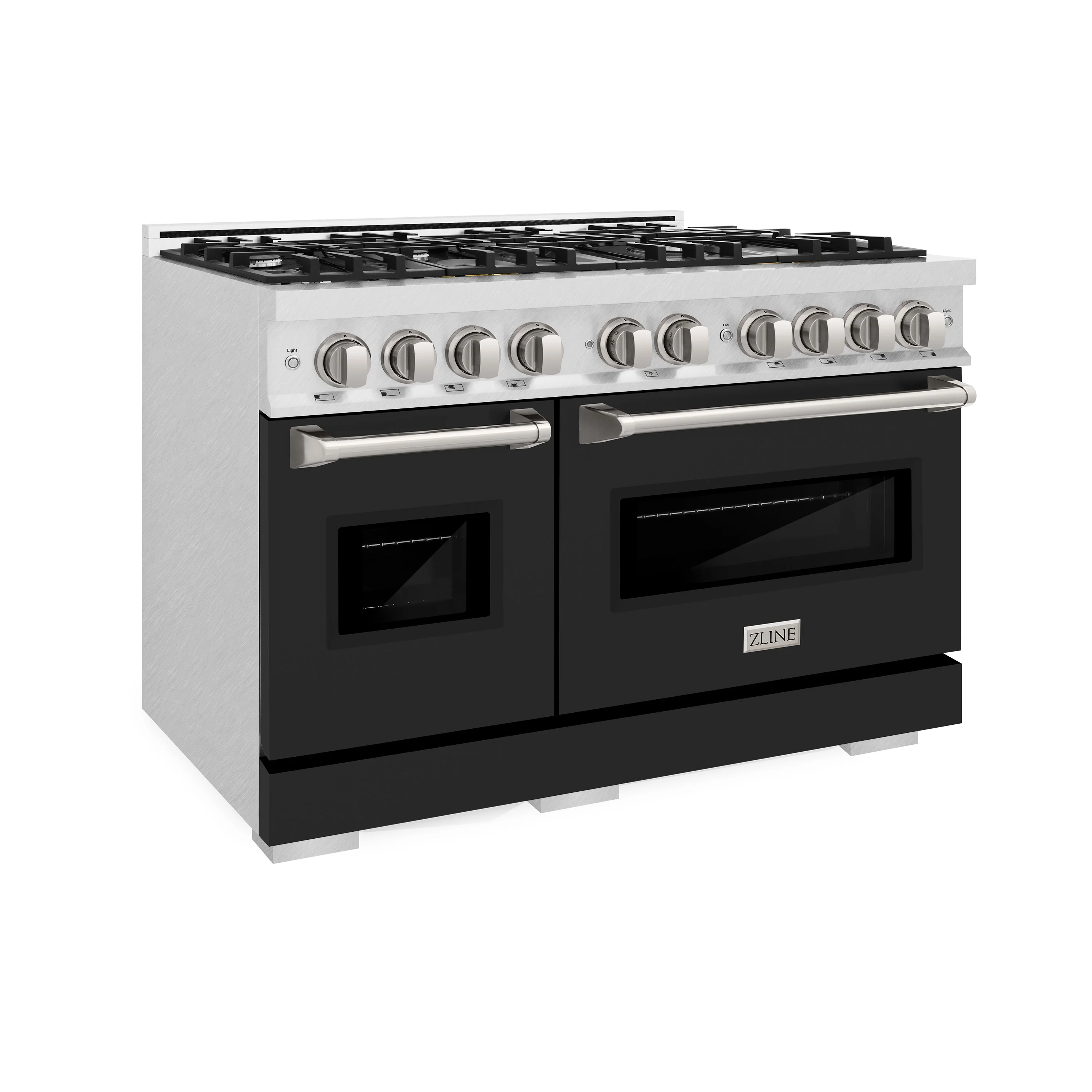 ZLINE 48 in. 6.7 cu. ft. Classic Double Oven Dual Fuel Range with 8 Burner Gas Cooktop in Satin Stainless Steel with Black Matte Doors (CDRS-BLM-48) - Image 5
