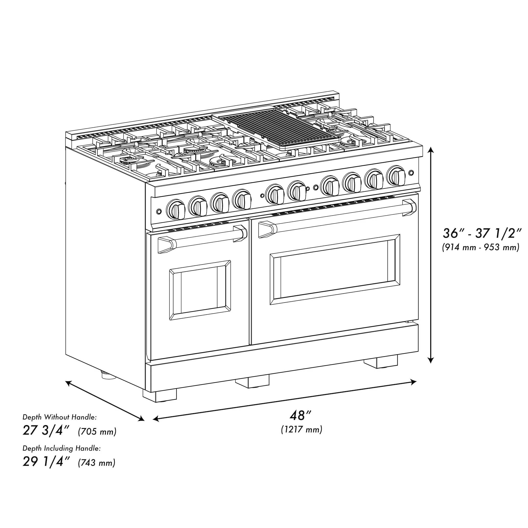 ZLINE 48 in. 6.7 cu. ft. Classic Double Oven Dual Fuel Range with 8 Burner Gas Cooktop in Satin Stainless Steel with White Matte Doors (CDRS-WM-48) - Image 11