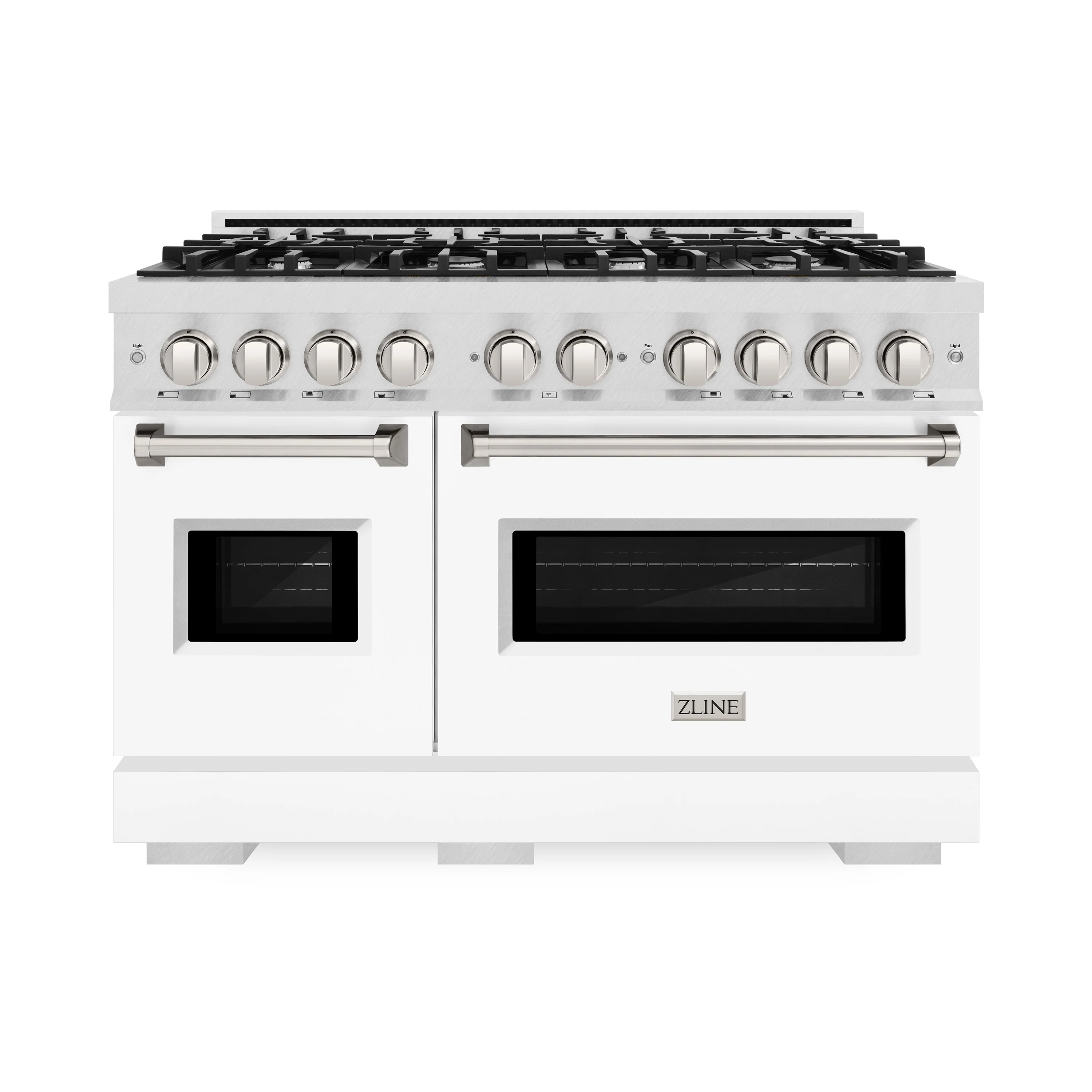 ZLINE 48 in. 6.7 cu. ft. Classic Double Oven Dual Fuel Range with 8 Burner Gas Cooktop in Satin Stainless Steel with White Matte Doors (CDRS-WM-48) - Image 3