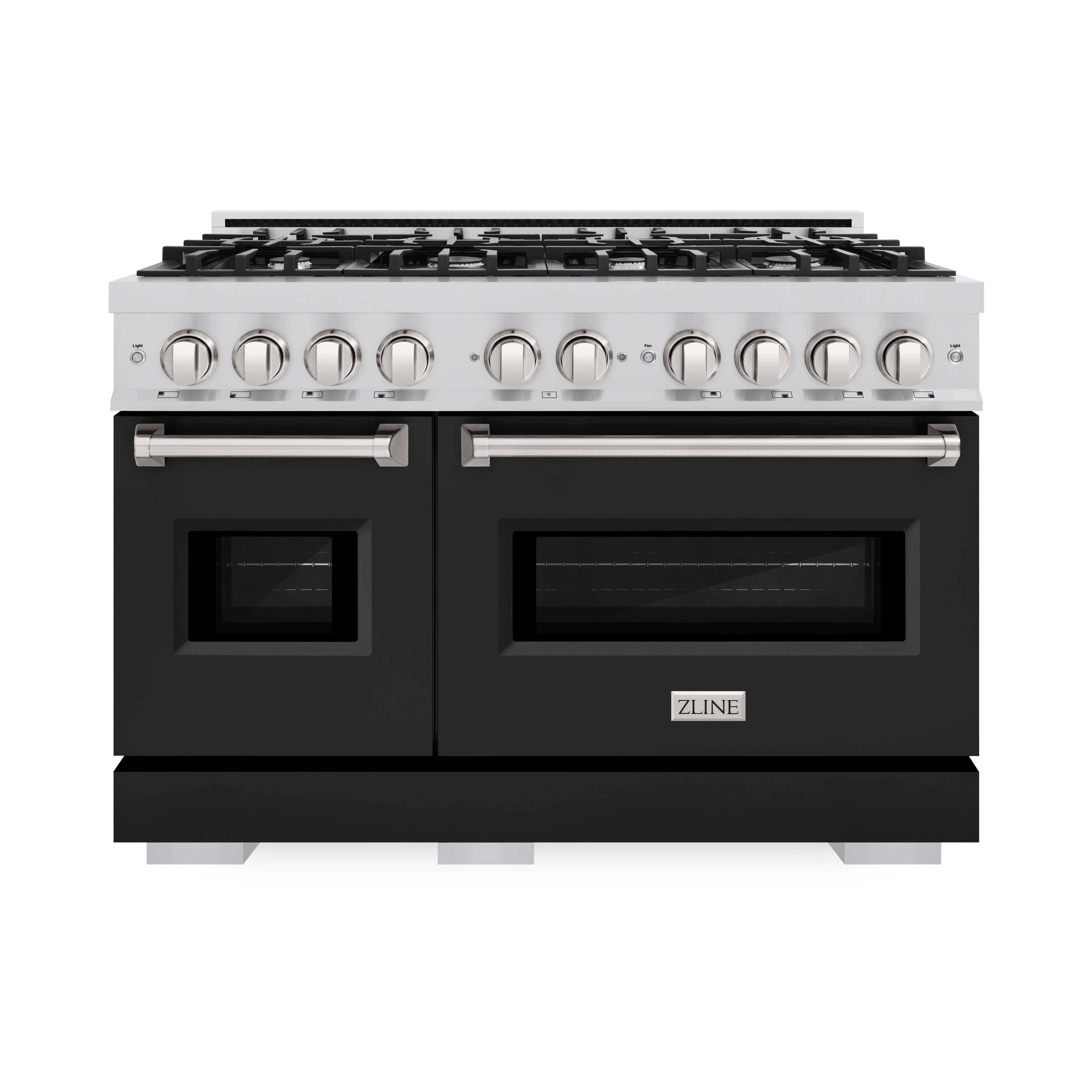 ZLINE 48 in. 6.7 cu. ft. Classic Double Oven Dual Fuel Range with 8 Burner Gas Cooktop in Stainless Steel with Black Matte Doors (CDR-BLM-48) - Image 2