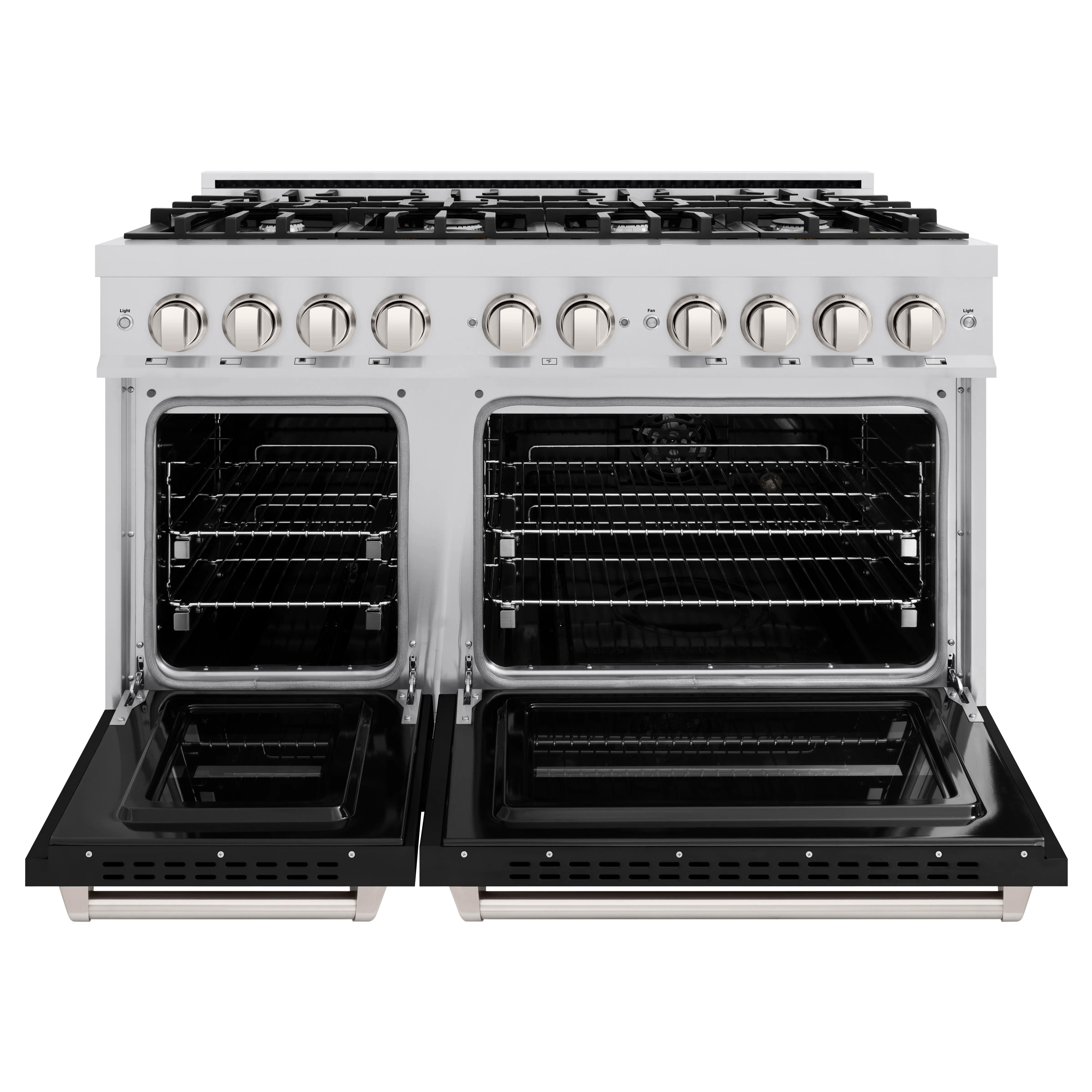 ZLINE 48 in. 6.7 cu. ft. Classic Double Oven Dual Fuel Range with 8 Burner Gas Cooktop in Stainless Steel with Black Matte Doors (CDR-BLM-48) - Image 3