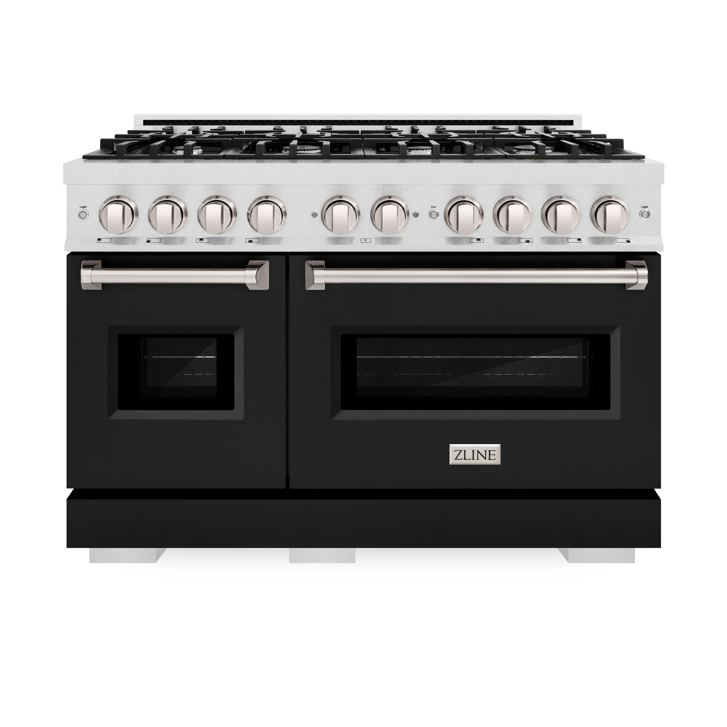 ZLINE 48 in. 6.7 cu. ft. Classic Double Oven Gas Range with 8 Burner Cooktop in Satin Stainless Steel with Black Matte Doors (CGRS-BLM-48) - Image 3