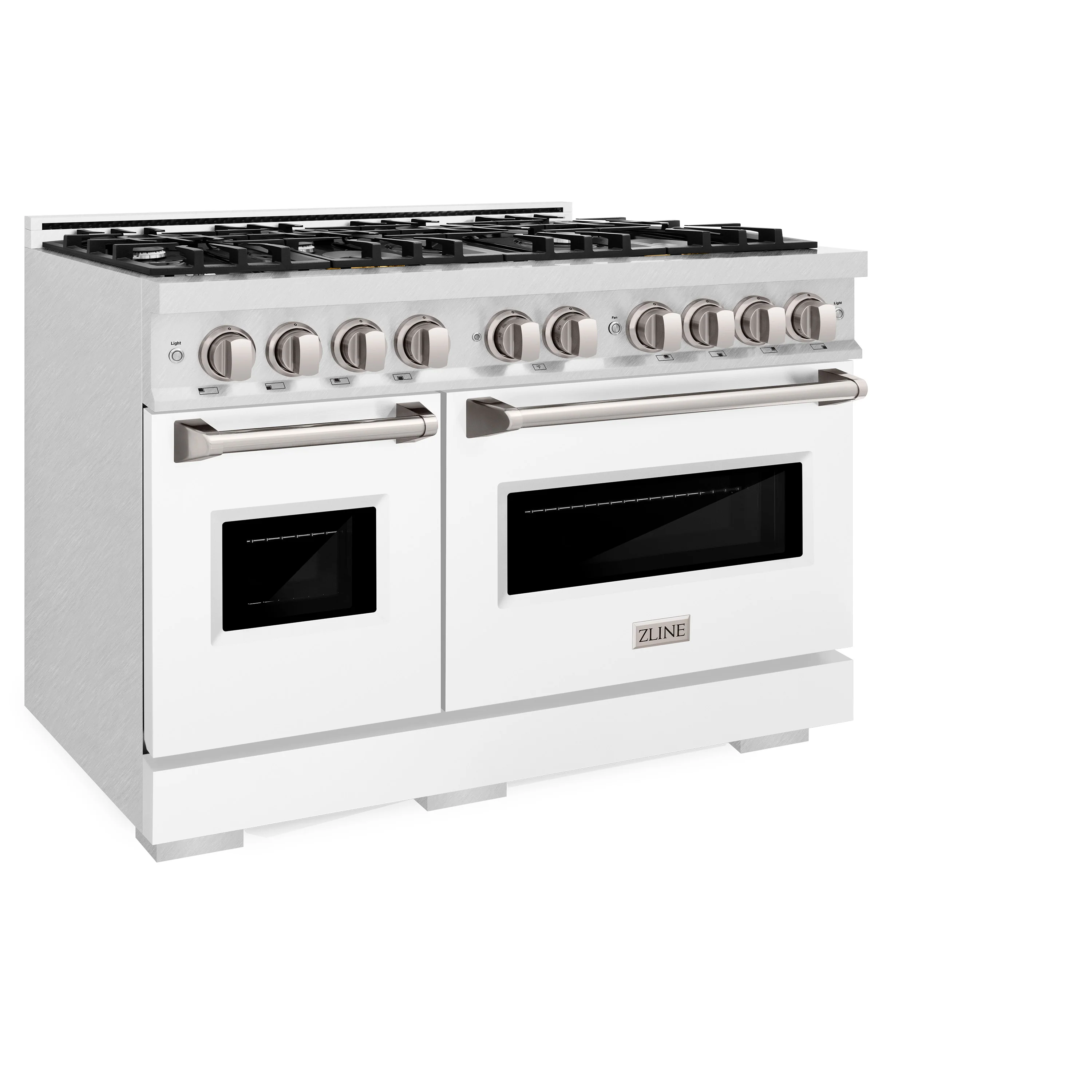 ZLINE 48 in. 6.7 cu. ft. Classic Double Oven Gas Range with 8 Burner Cooktop in Satin Stainless Steel with White Matte Doors (CGRS-WM-48) - Image 6