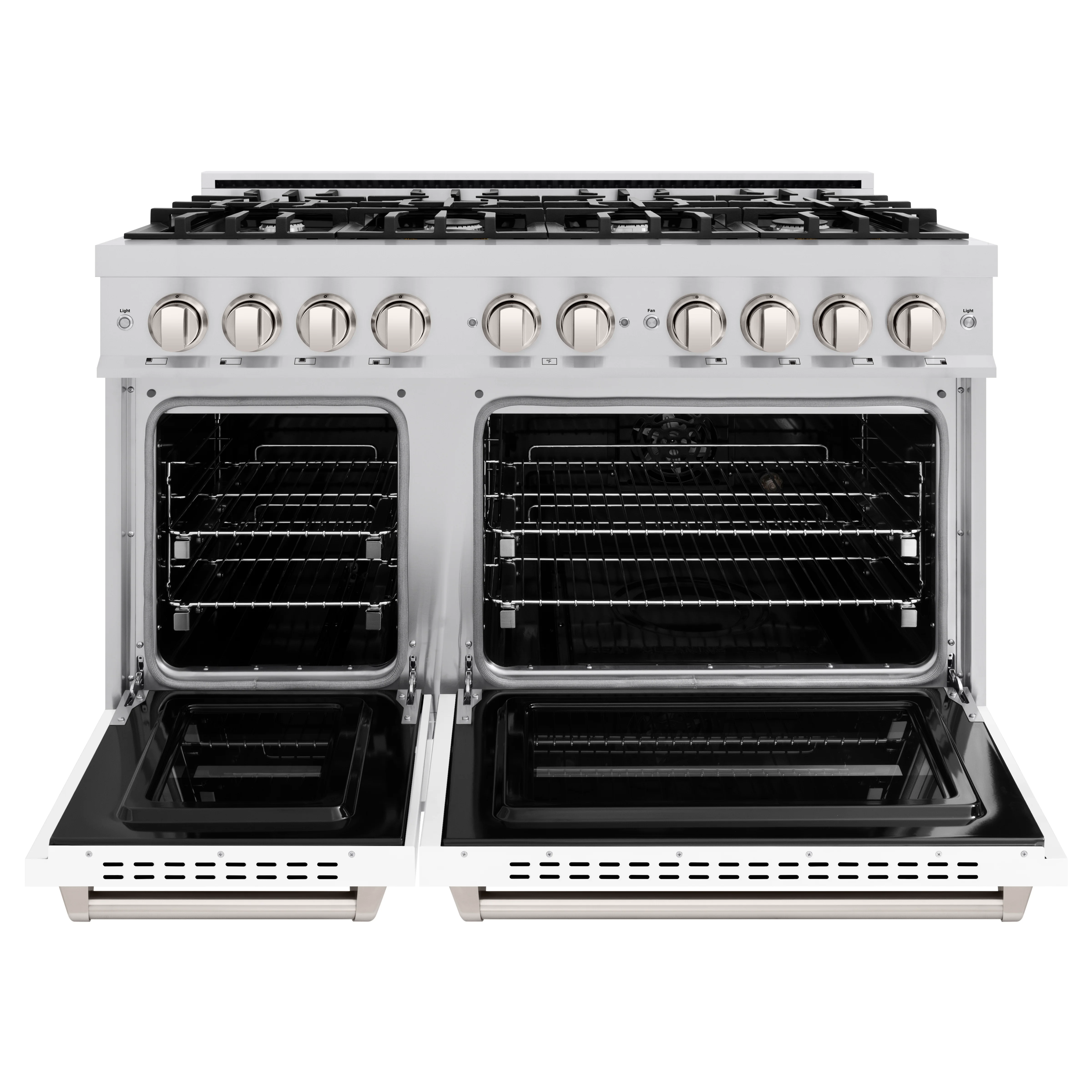 ZLINE 48 in. 6.7 cu. ft. Classic Double Oven Gas Range with 8 Burner Cooktop in Stainless Steel with White Matte Doors (CGR-WM-48) - Image 4