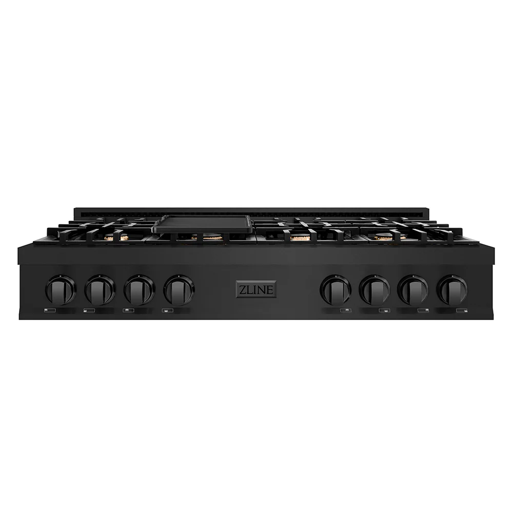 ZLINE 48 in. Classic Gas Rangetop with 8 Brass Burners and Porcelain Cooktop in Black Stainless Steel (RTB-BR-48)