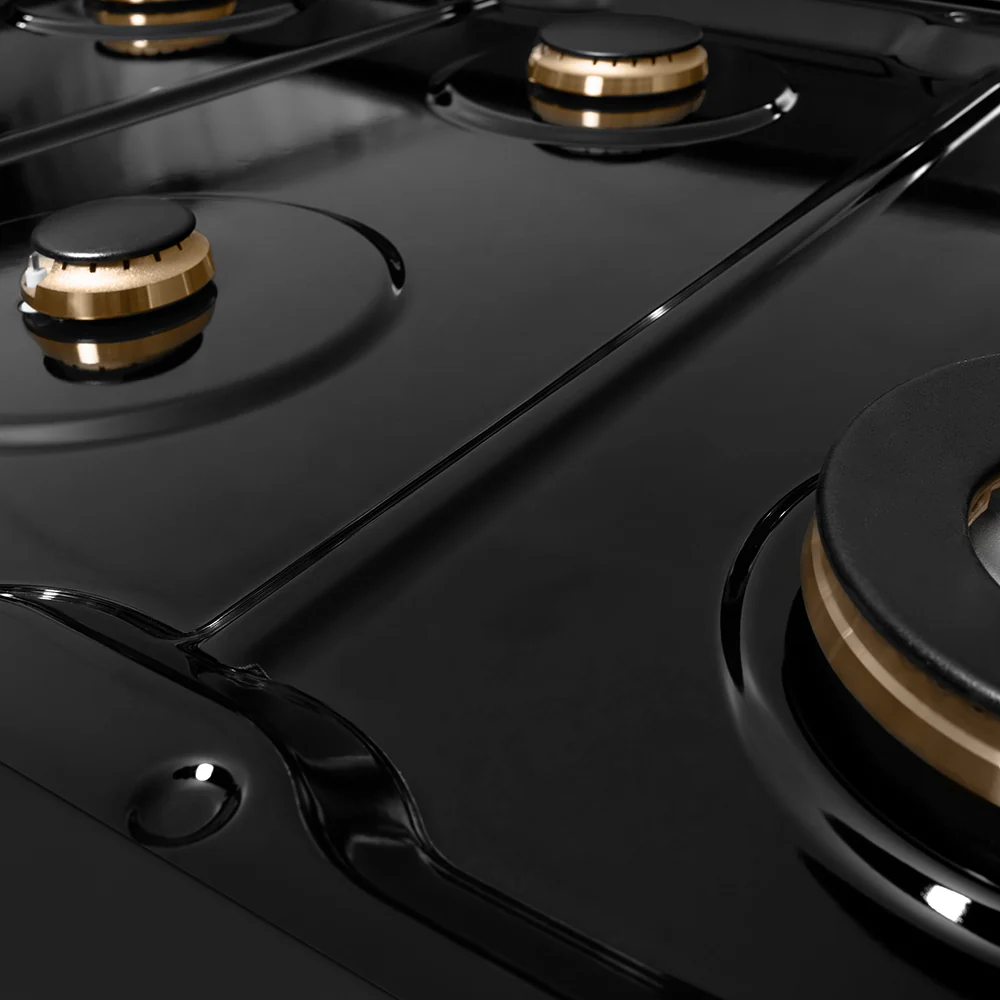 ZLINE 48 in. Classic Gas Rangetop with 8 Brass Burners and Porcelain Cooktop in Black Stainless Steel (RTB-BR-48) - Image 6