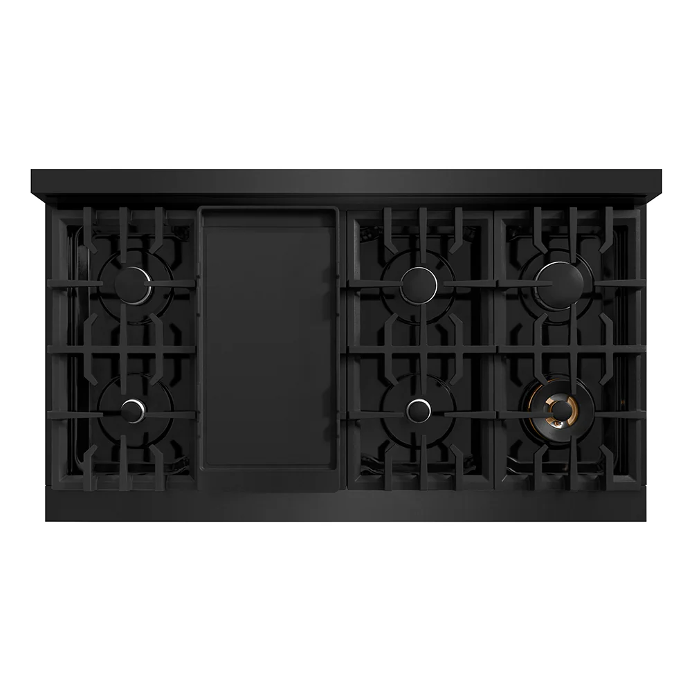 ZLINE 48 in. Classic Gas Rangetop with 8 Burners and Porcelain Cooktop in Black Stainless Steel (RTB2-48) - Image 2
