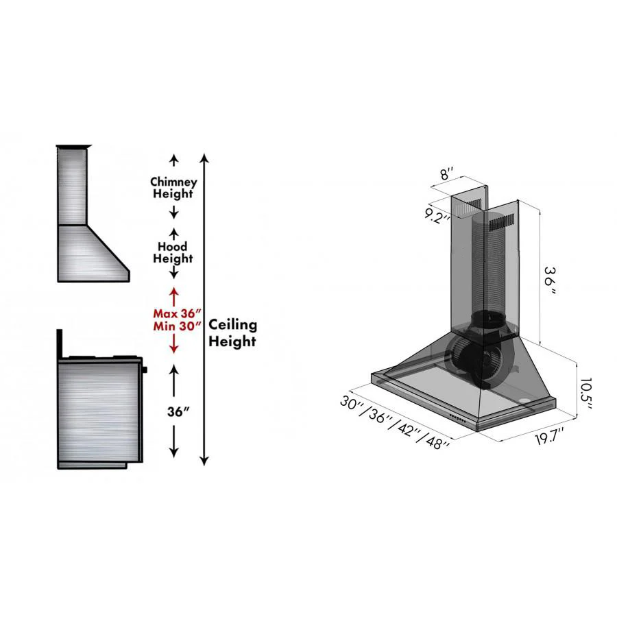 ZLINE 48 in. Designer Series Satin Stainless Steel Convertible Vent Wall Mount Range Hood (8KBS-48) - Image 9