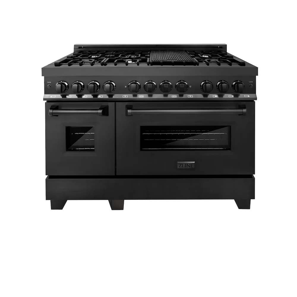 ZLINE 48 in. 6.0 cu. ft. Legacy Dual Fuel Range with 7 Burner Gas Cooktop and 2 Electric Ovens in Black Stainless Steel, Open Box-Great Condition - Image 4