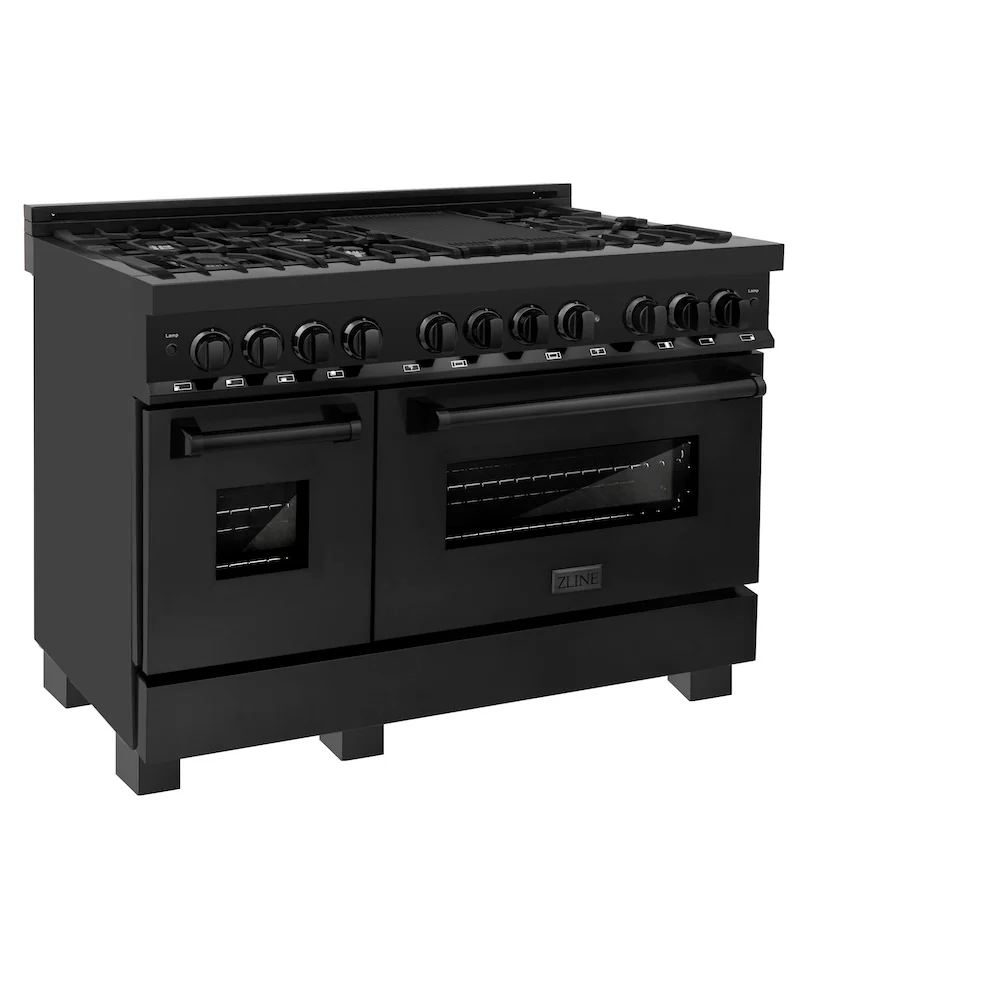 ZLINE 48 in. 6.0 cu. ft. Legacy Dual Fuel Range with 7 Burner Gas Cooktop and 2 Electric Ovens in Black Stainless Steel, Open Box-Great Condition - Image 7