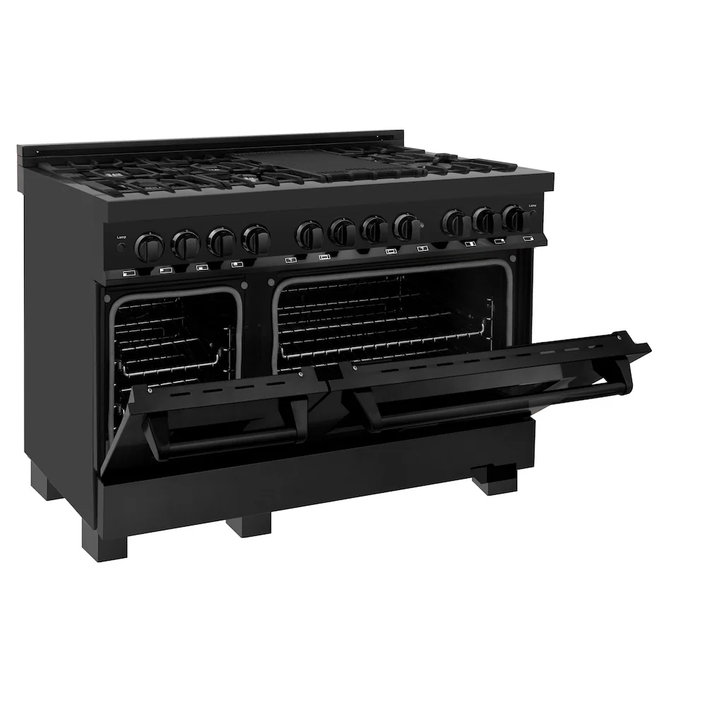 ZLINE 48 in. 6.0 cu. ft. Legacy Dual Fuel Range with 7 Burner Gas Cooktop and 2 Electric Ovens in Black Stainless Steel, Open Box-Great Condition - Image 8
