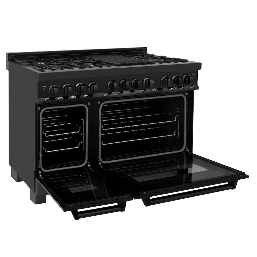 ZLINE 48 in. 6.0 cu. ft. Legacy Dual Fuel Range with 7 Burner Gas Cooktop and 2 Electric Ovens in Black Stainless Steel, Open Box-Great Condition - Image 9