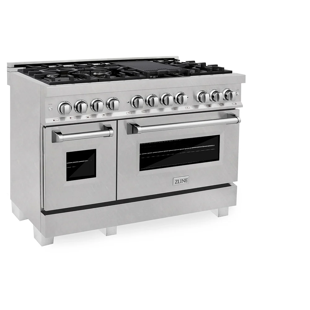 ZLINE 48 in. 6.0 cu. ft. Legacy Dual Fuel Range with 7 Burner Gas Cooktop and 2 Electric Ovens in Satin Stainless Steel, Open Box-Great Condition