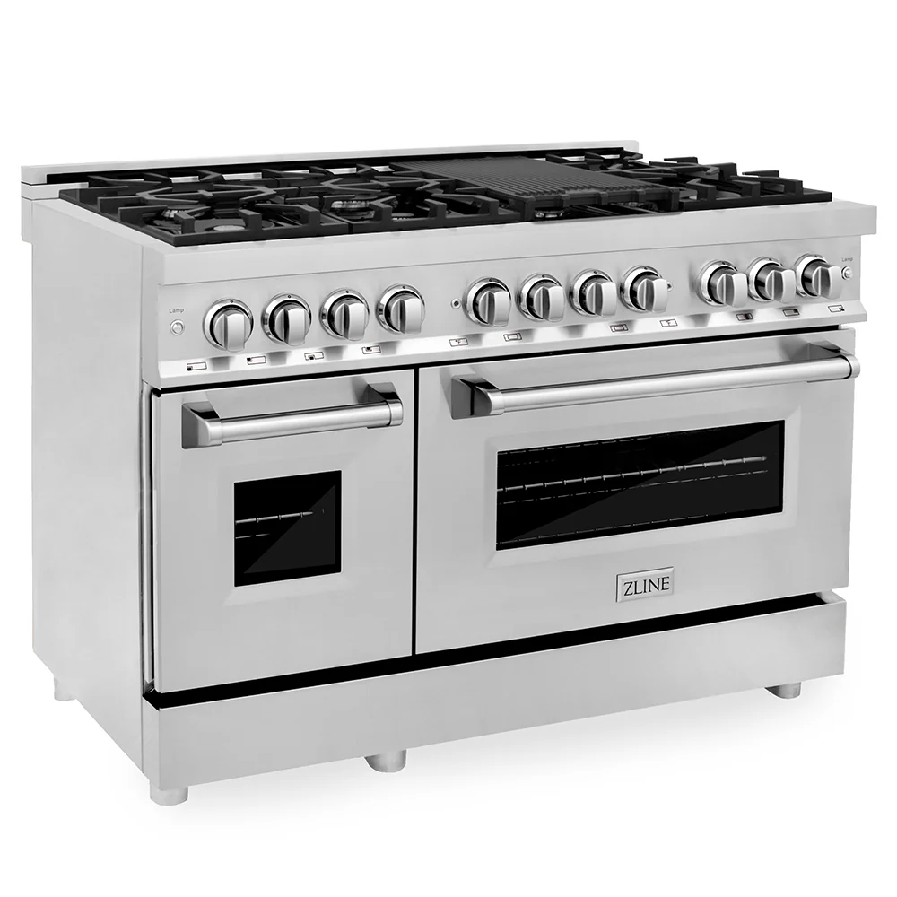 ZLINE 48 in. 6.0 cu. ft. Legacy Dual Fuel Range with 7 Burner Gas Cooktop and 2 Electric Ovens in Stainless Steel, Open Box-Great Condition
