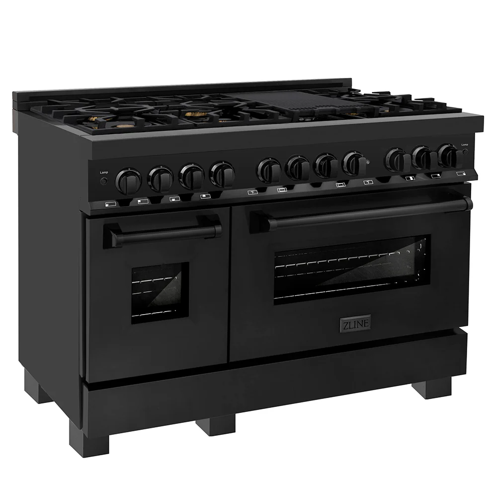 ZLINE 48 in. 6.0 cu. ft. Legacy Dual Fuel Range with Gas Cooktop and 2 Electric Ovens in Black Stainless Steel with 6 Brass Burners, Open Box-Great Condition - Image 7