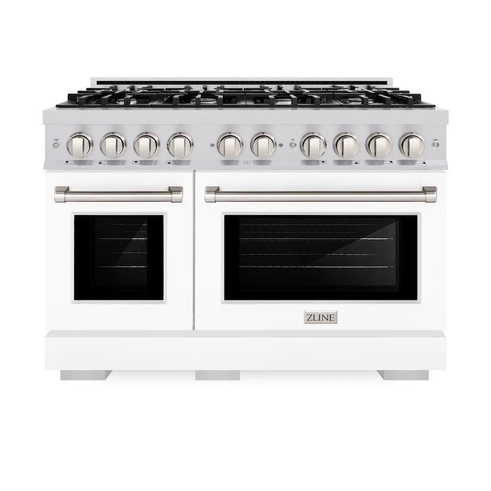ZLINE 48 in. 6.7 cu. ft. Select Double Oven Dual Fuel Range with 8 Burner Gas Cooktop in Stainless Steel with White Matte Doors, Open Box-Great Condition - Image 3