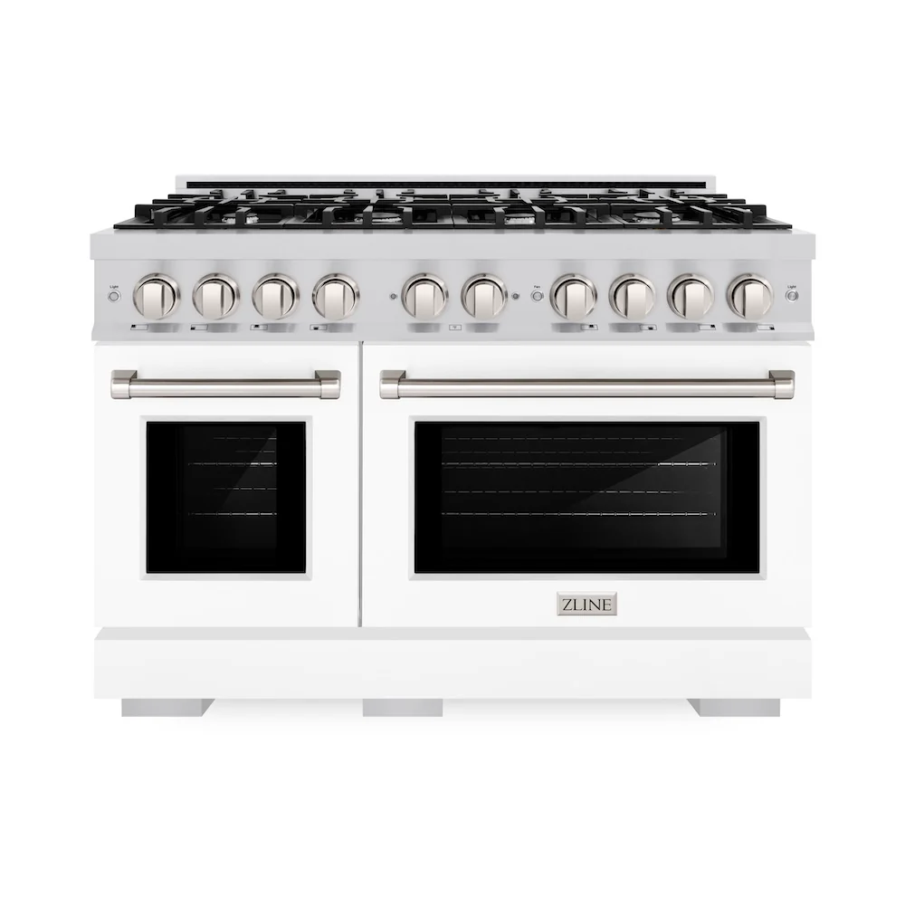 ZLINE 48 in. 6.7 cu. ft. Select Double Oven Dual Fuel Range with 8 Burner Gas Cooktop in Stainless Steel with White Matte Doors, Open Box-Great Condition - Image 4