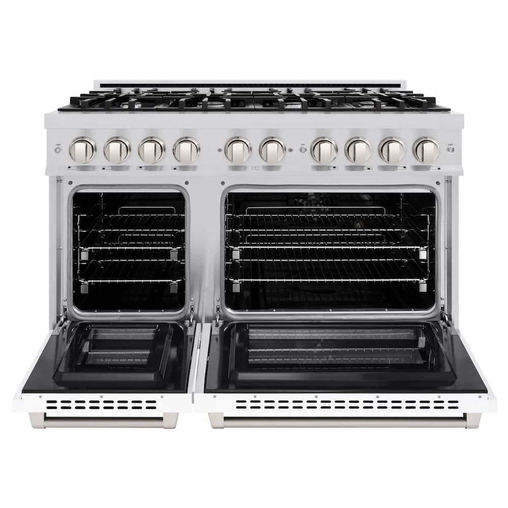 ZLINE 48 in. 6.7 cu. ft. Select Double Oven Dual Fuel Range with 8 Burner Gas Cooktop in Stainless Steel with White Matte Doors, Open Box-Great Condition - Image 5